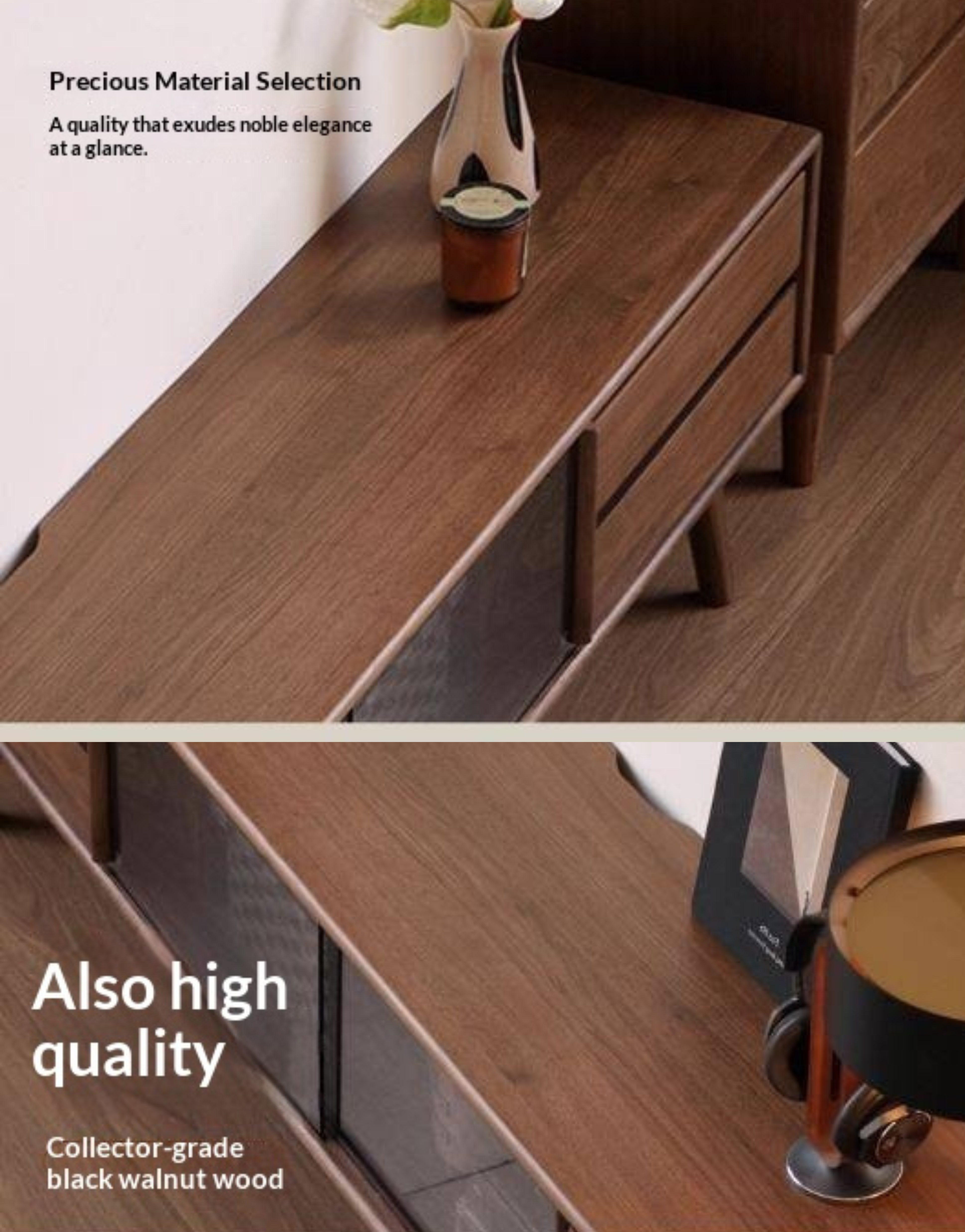 Black Walnut Solid Wood Italian Light Luxury Sliding Door TV Cabinet