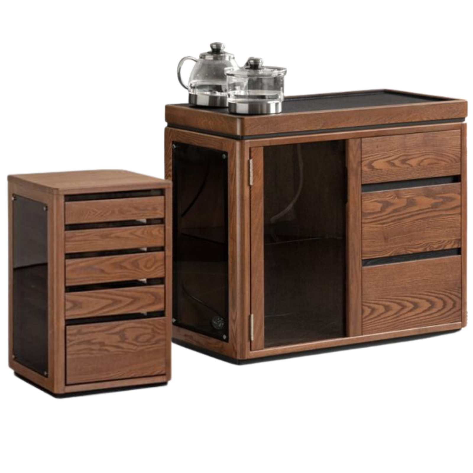 Ash Solid Wood Mobile Tea Cabinet Kettle Integrated