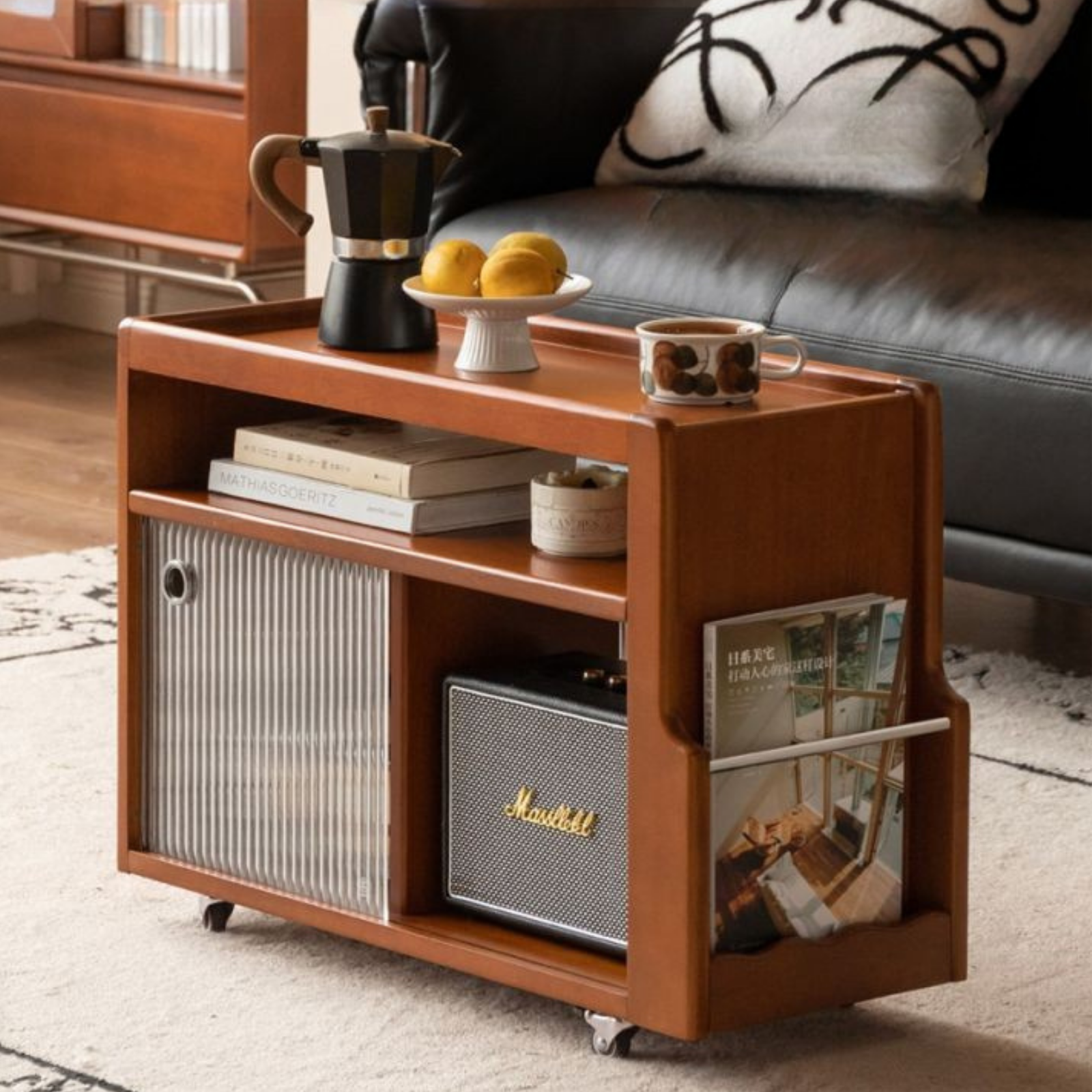 70-80's ヴィンテージ コーヒーテーブル ポストモダン Black Walnut, Oak, Poplar, Golden Pear Solid Wood Mid-Century Rolling