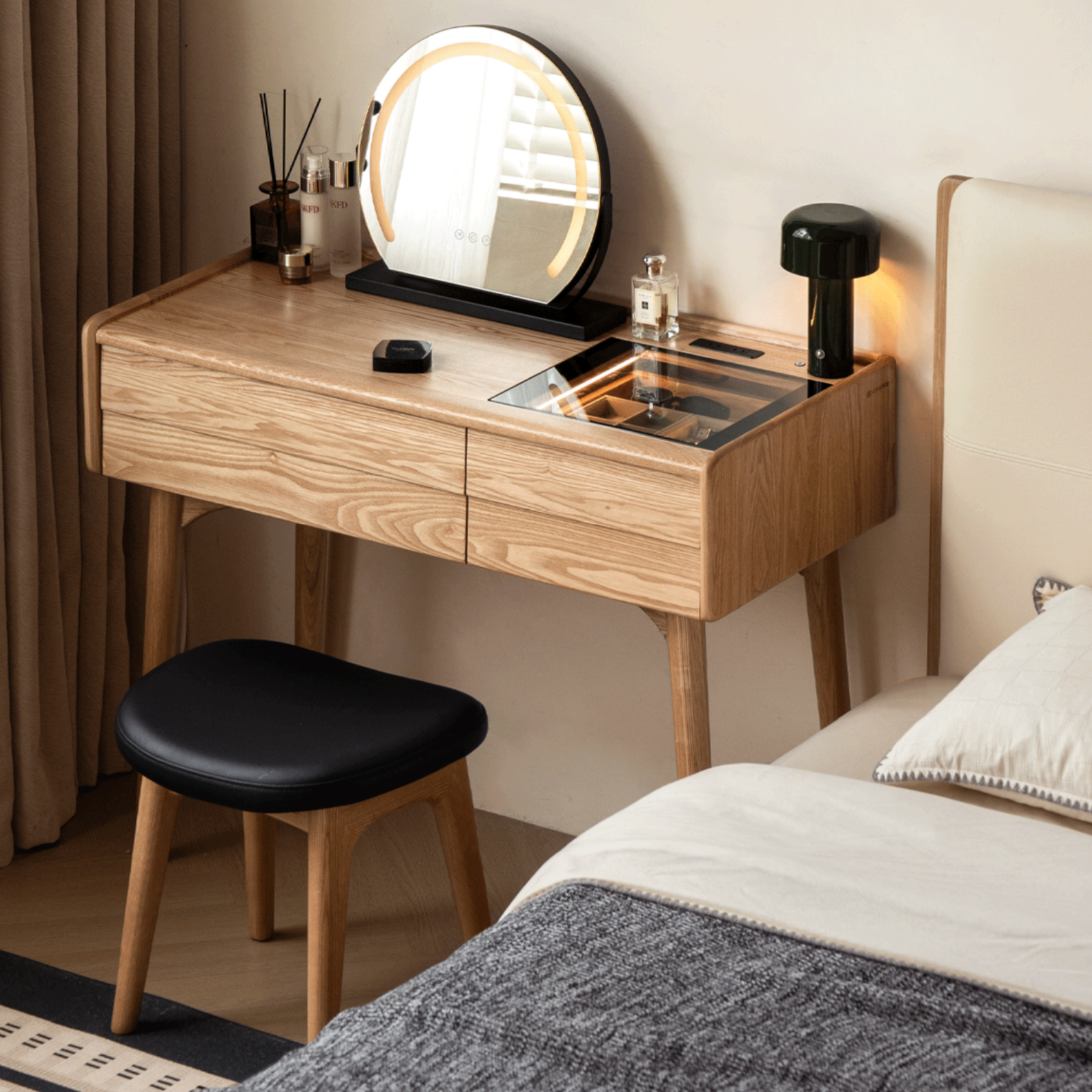 Oak Solid Wood Modern Minimalist Multifunctional Vanity Table