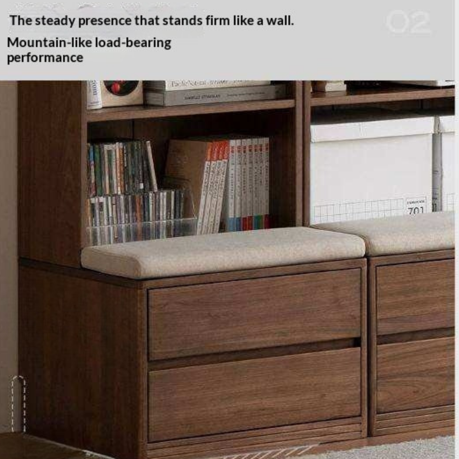 Black Walnut, Sandalwood Solid Wood Light Luxury Combined Bookshelf With Seat