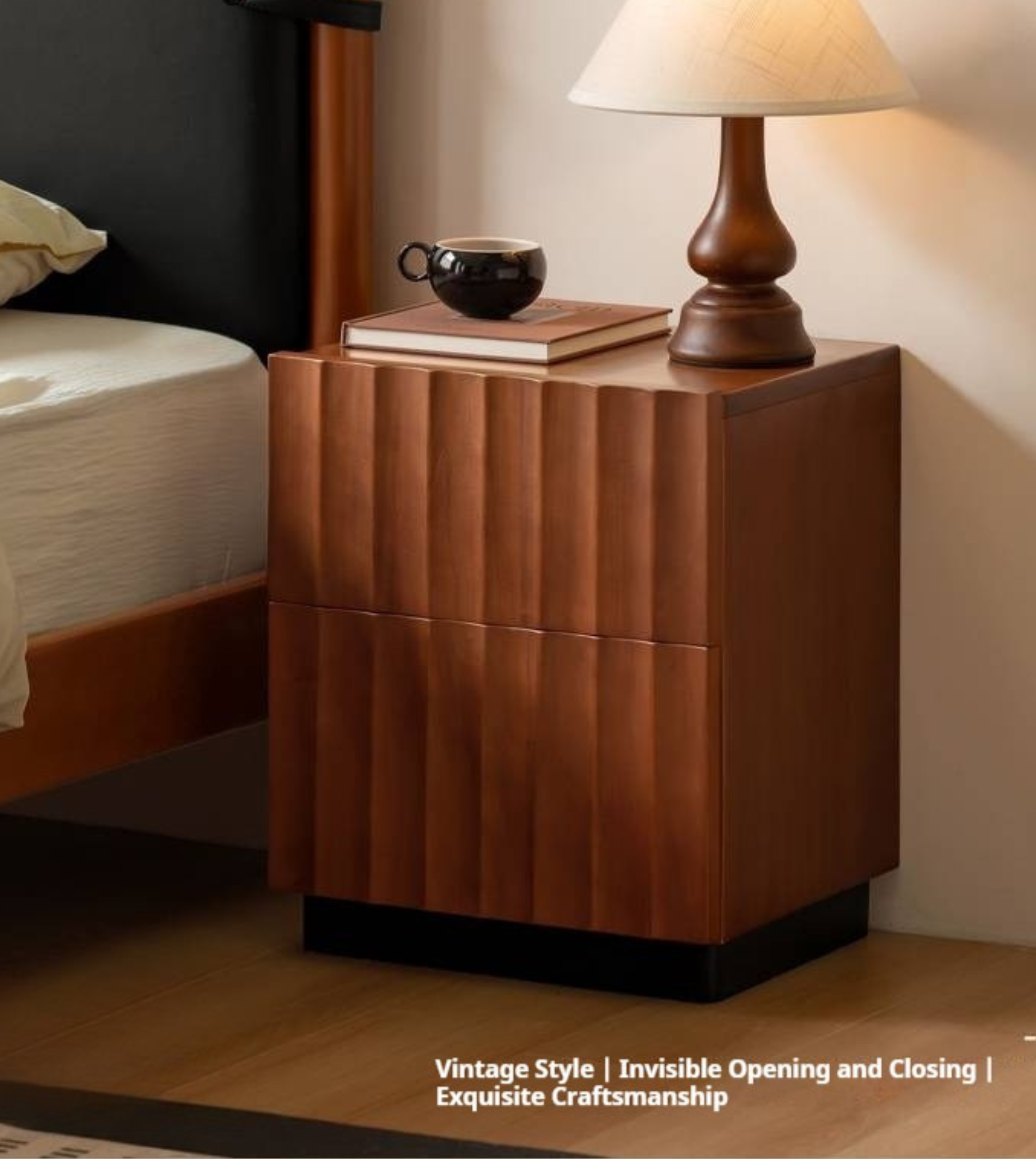 Black Walnut, Poplar Solid Wood wave Style Nightstand