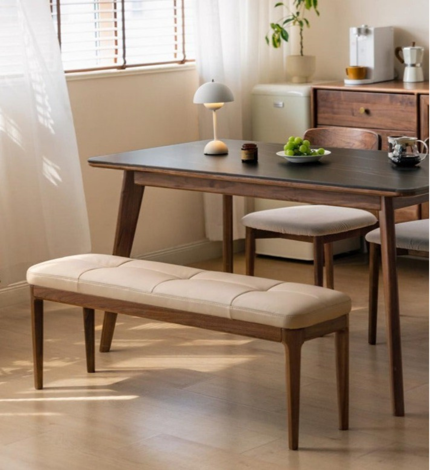 Black Walnut Solid Wood Long Bar Soft Bench