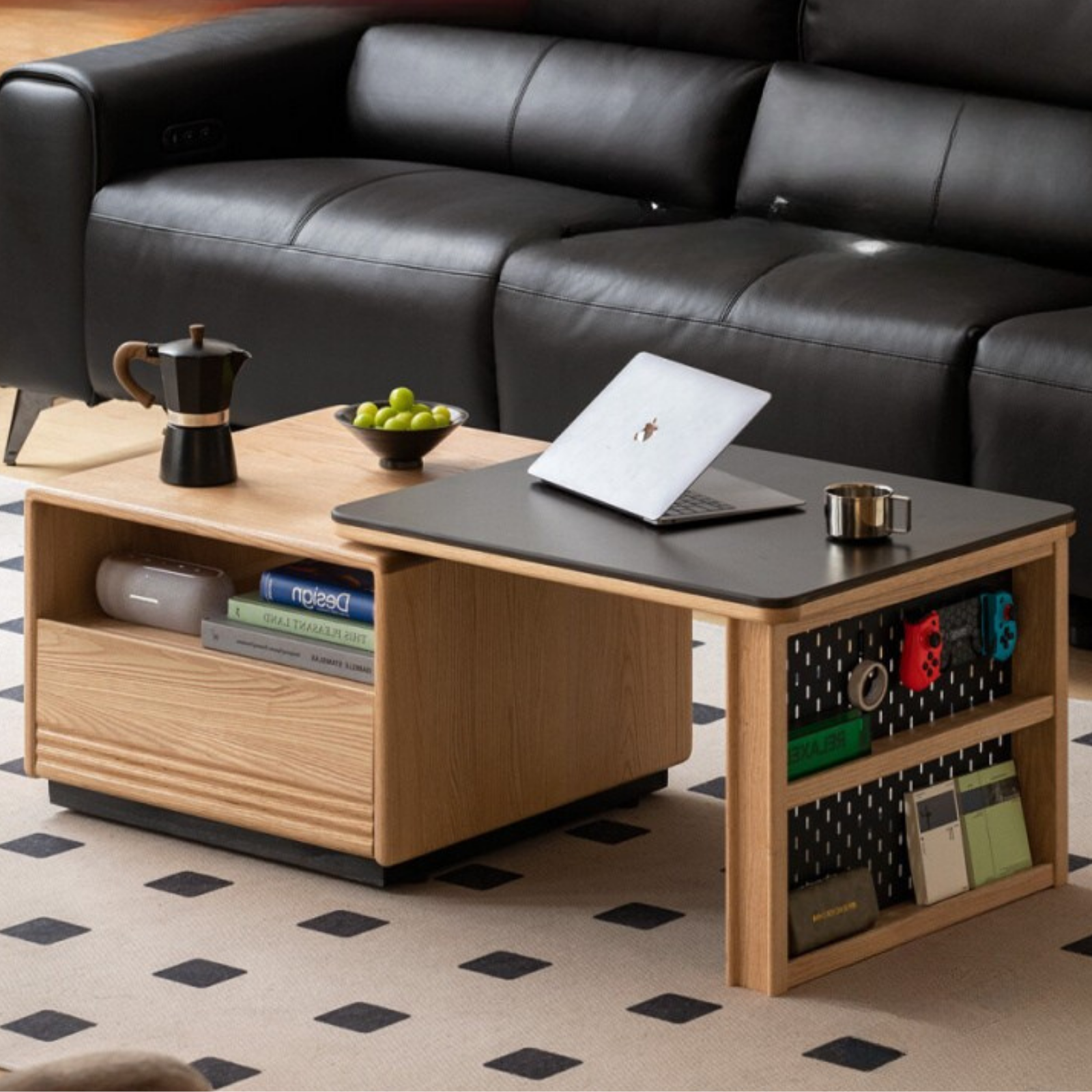 Ash Solid Wood Movable Rock Plate Coffee Table