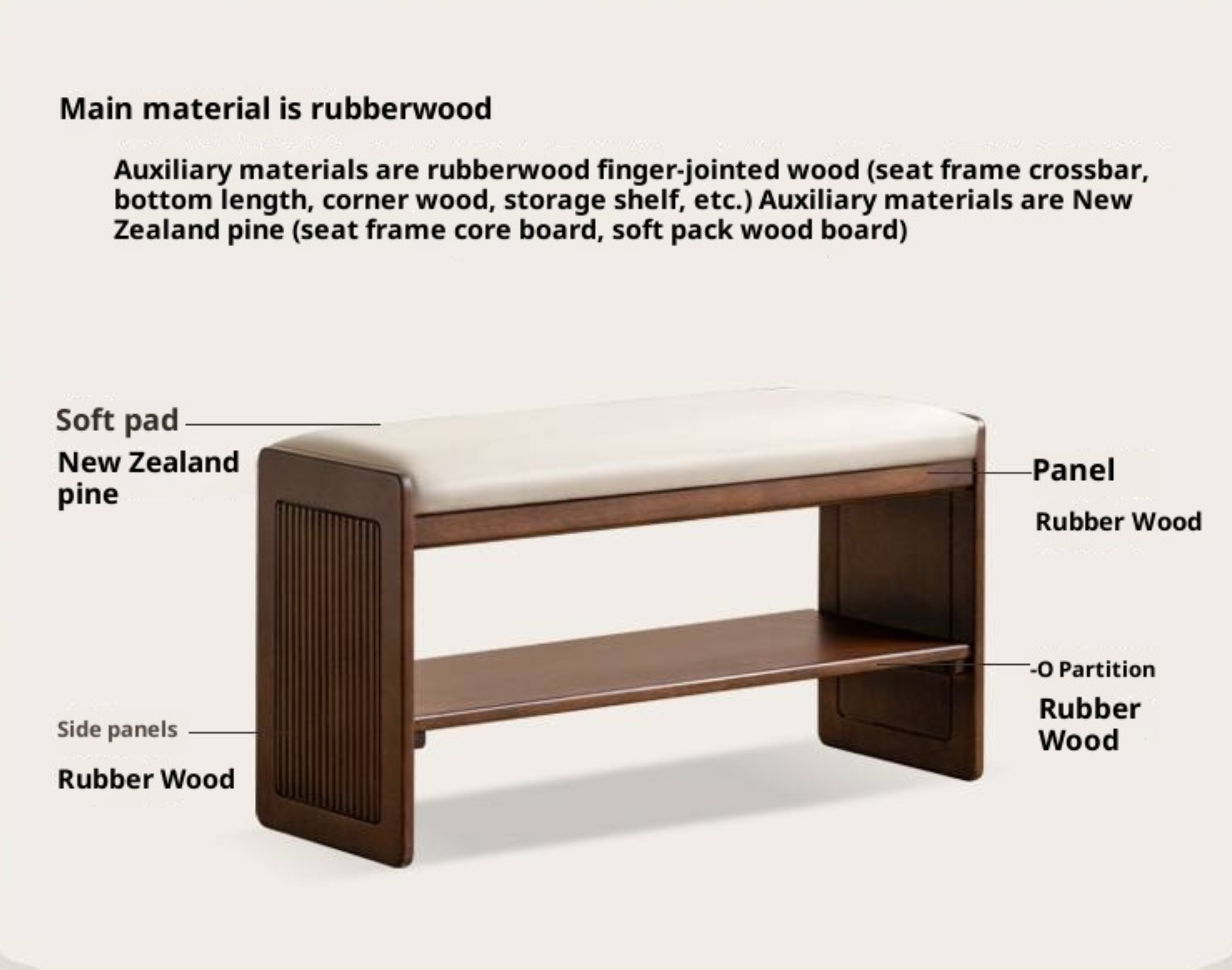 Solid Rubberwood Entryway Shoe Stool with Flip Top