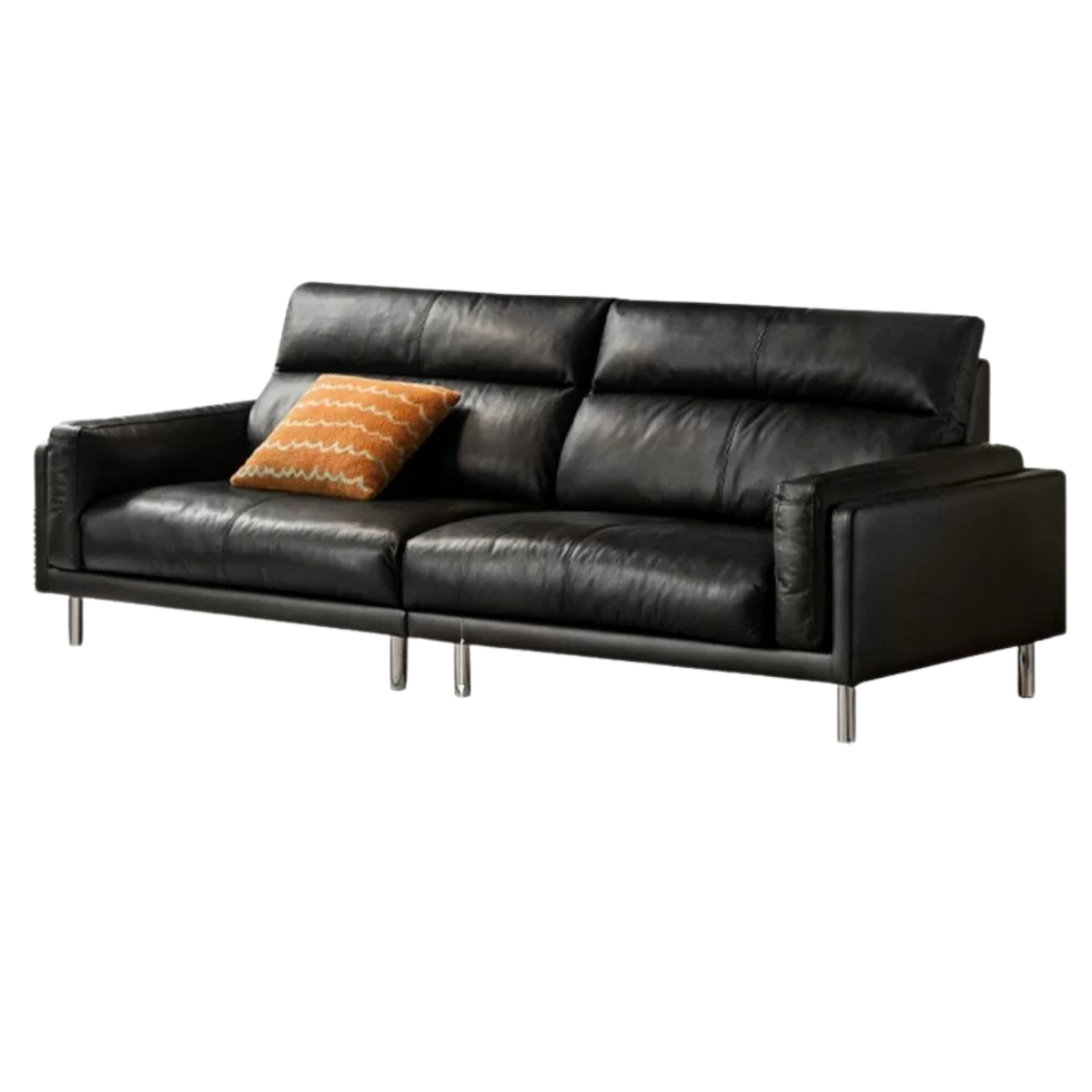 Genuine Leather Italian-Inspired Sofa – Modern High-Back Black Couch