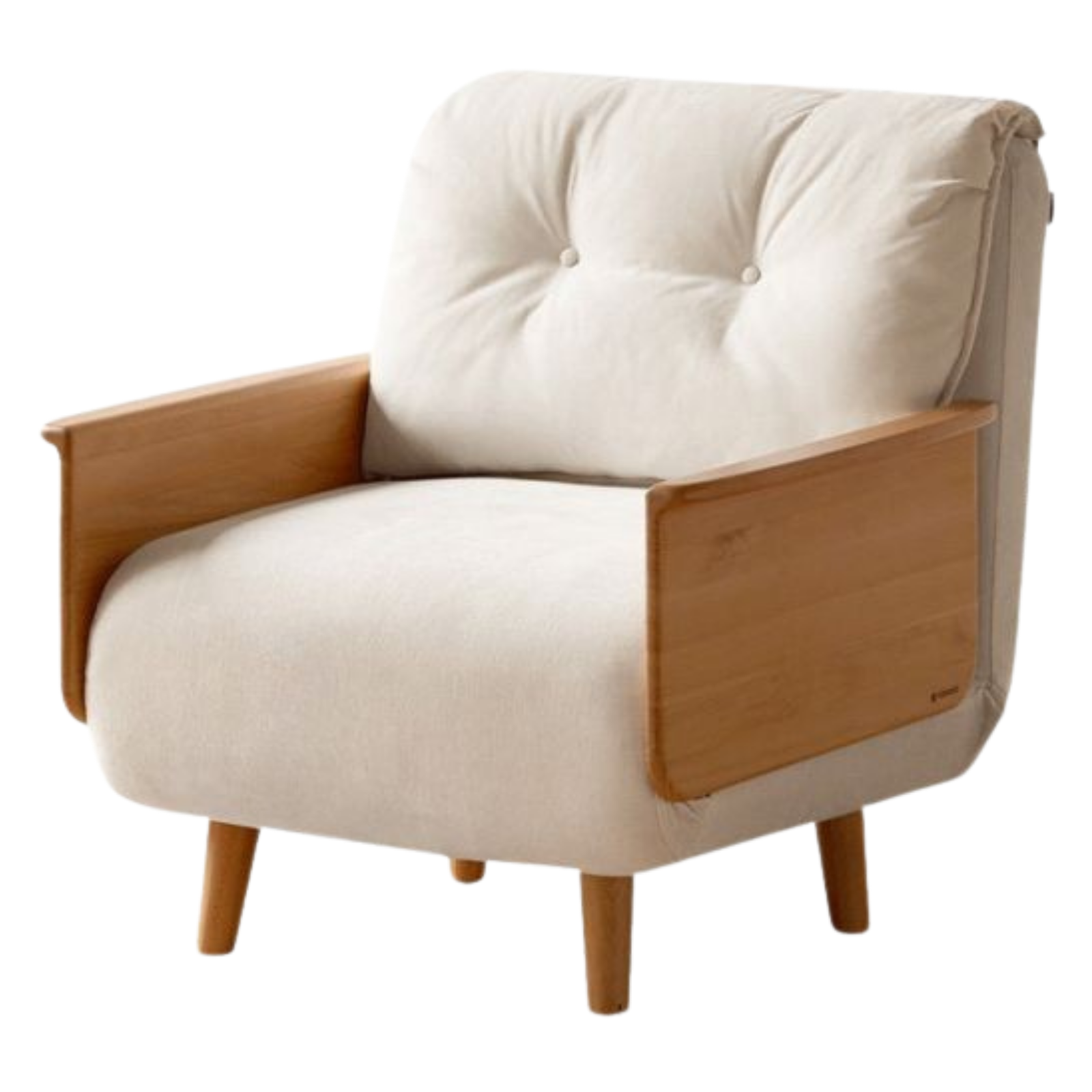 Beech Solid Wood Convertible Wood Frame Accent Chair with Pull-Out Chaise