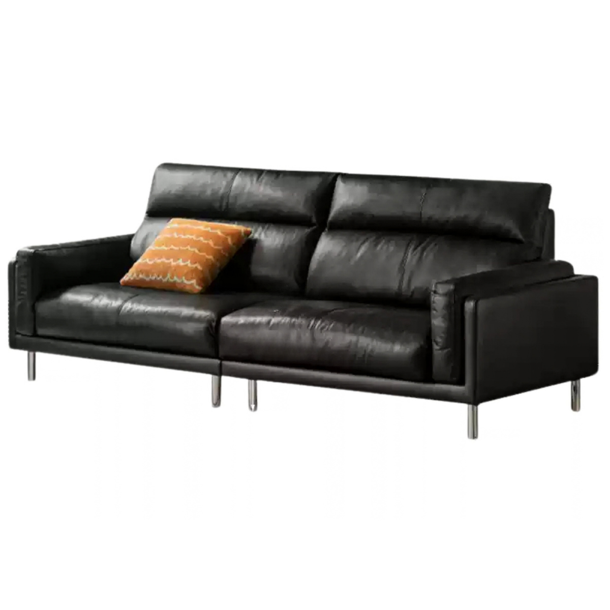 Genuine Leather Italian-Inspired Sofa – Modern High-Back Black Couch