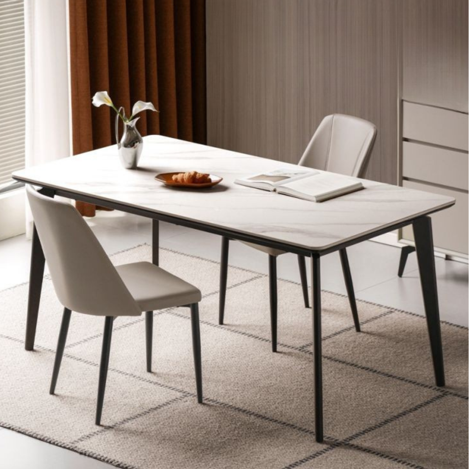 Solid Rubberwood Modern Minimalist Rock Board Dining Table
