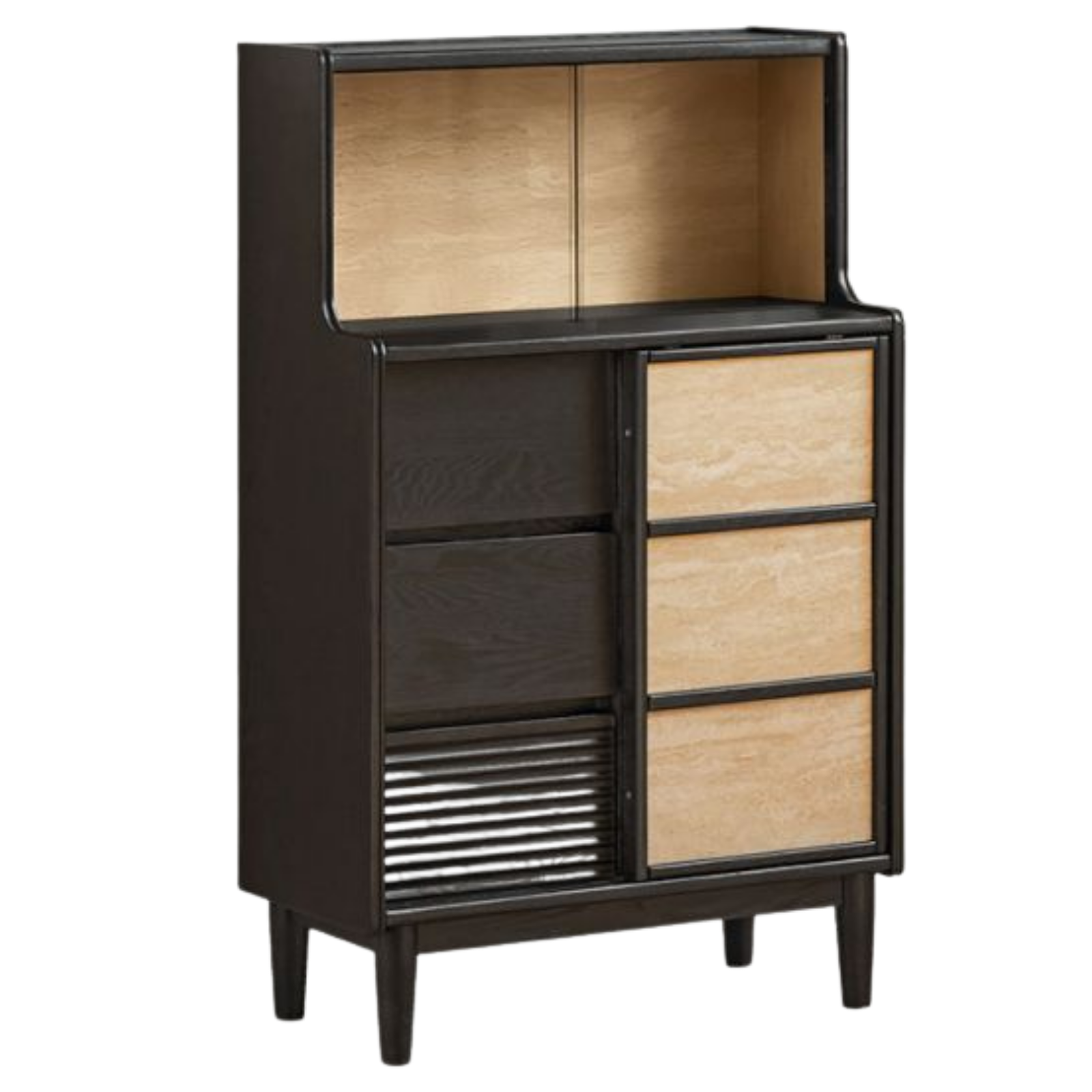 Oak Solid Wood Bauhaus Style Bar Cabinet with Sliding Doors