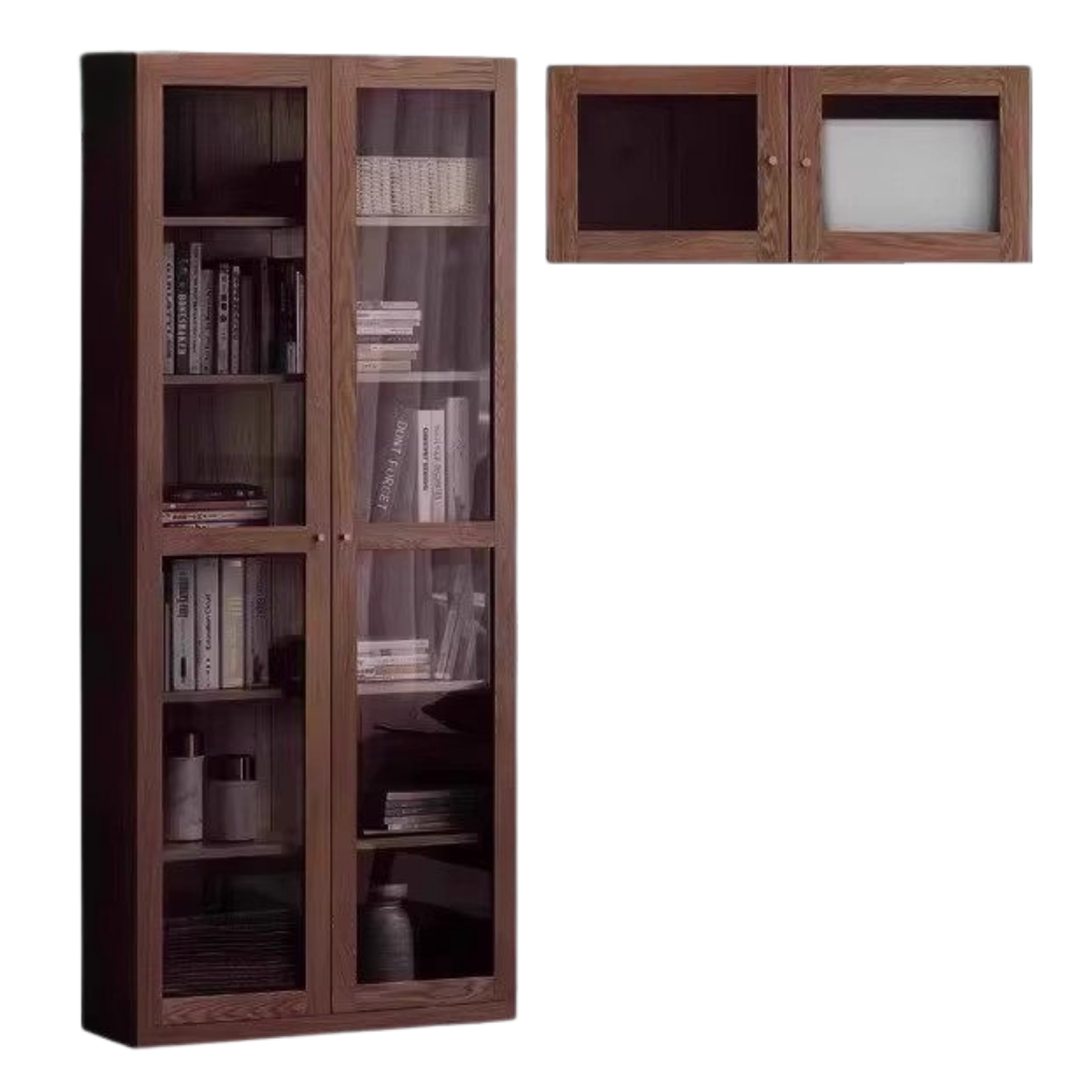 Solid Rubberwood, Oak Solid Wood Bookcase Modern With Glass Door