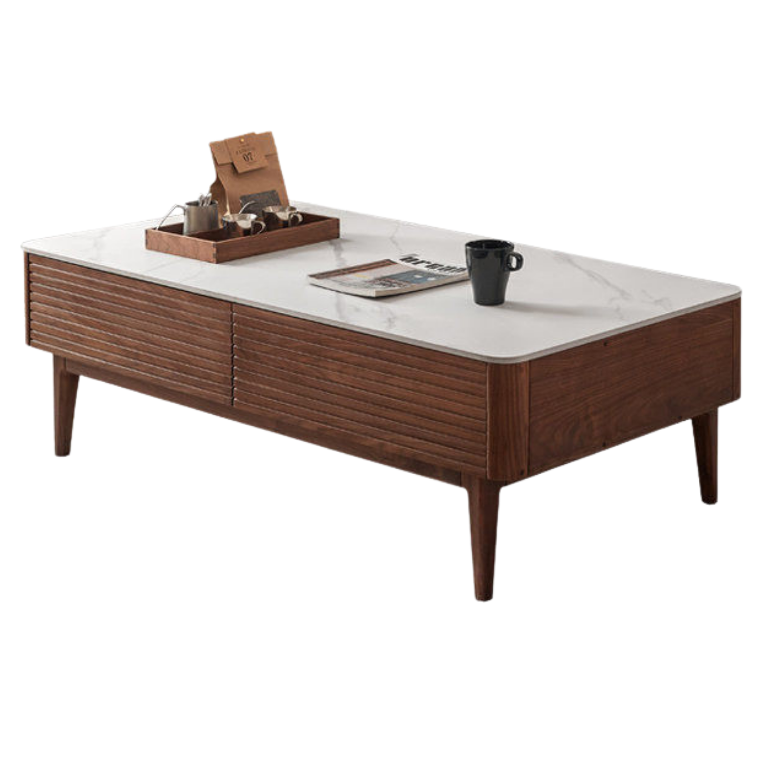 Black Walnut Solid Wood with Slate Top Coffee Table