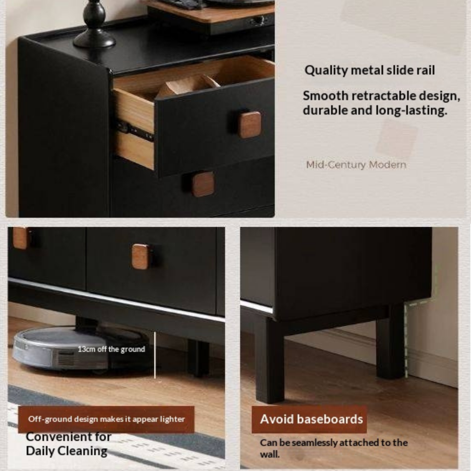 Rubberwood Solid Wood Antique-Style Bedroom Drawer cabinet