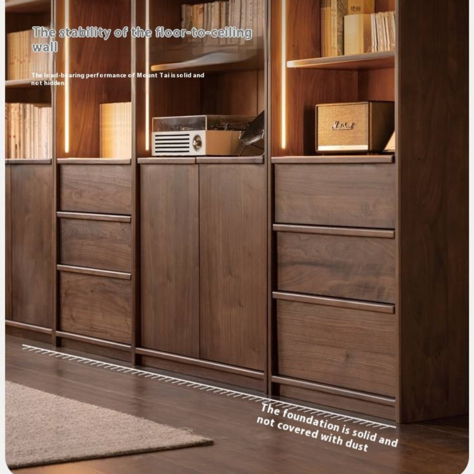 Black Walnut, White Oak Solid Wood Light Luxury Bookcase and Storage