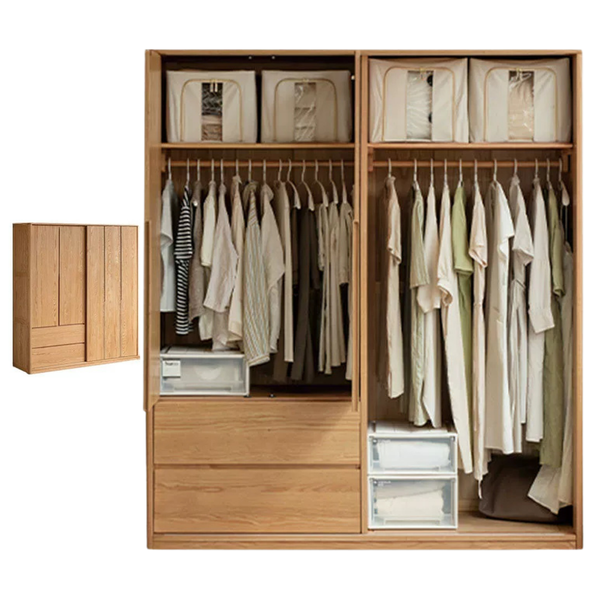 Oak Solid Wood Modern Storage Wardrobe with Casual Style
