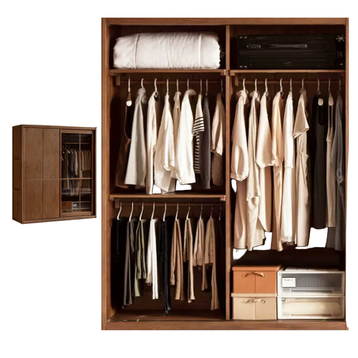 Black Walnut Solid Wood, Solid Longan Hardwood Italian Luxury Sliding Door Wardrobe