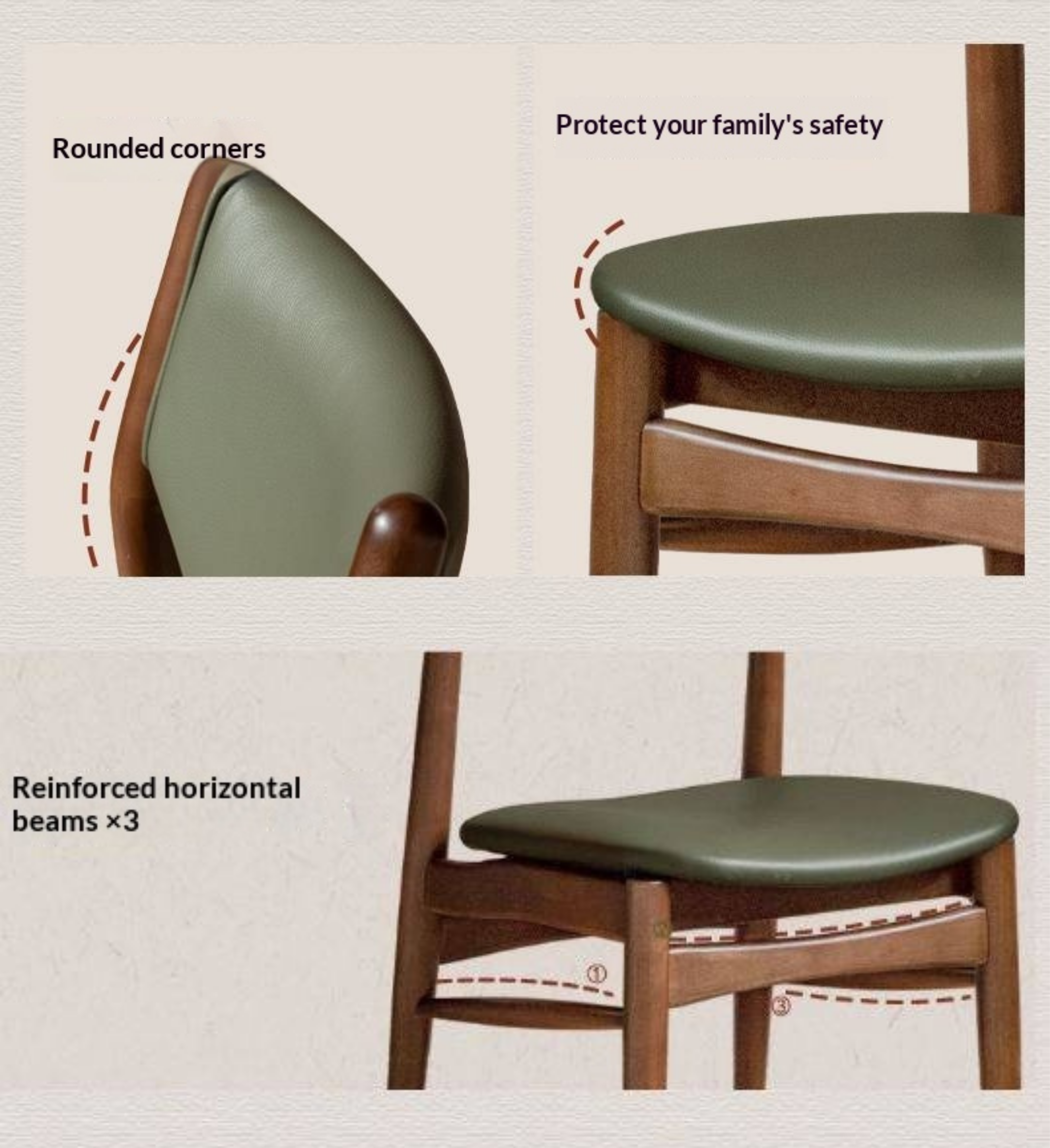 4 pcs -Solid RubberWood Dining Chair Upholstered Dining Chair, Danish Modern