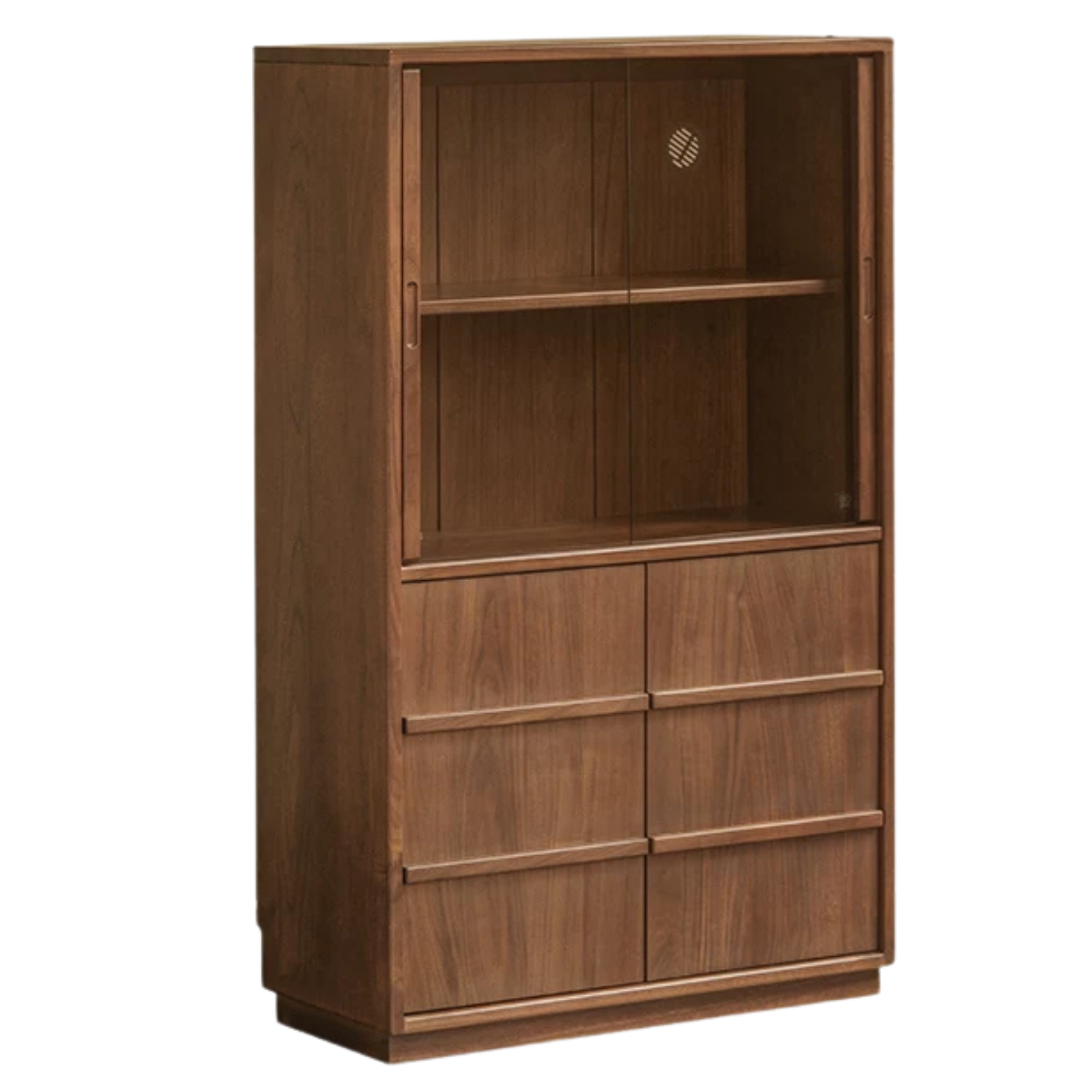 Oak, White Oak, Black Walnut, Golden Sandalwood Solid Wood Bookcase with Glass Sliding Door and LED-Lit Display