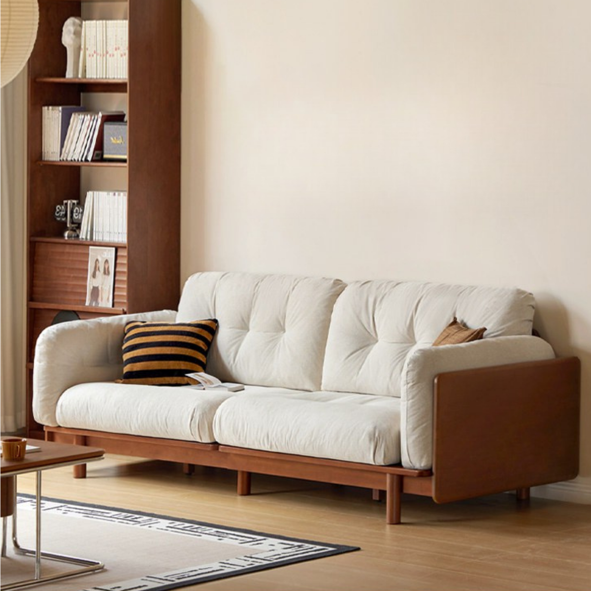 Solid RubberWood Fabric Sofa Ancient Style