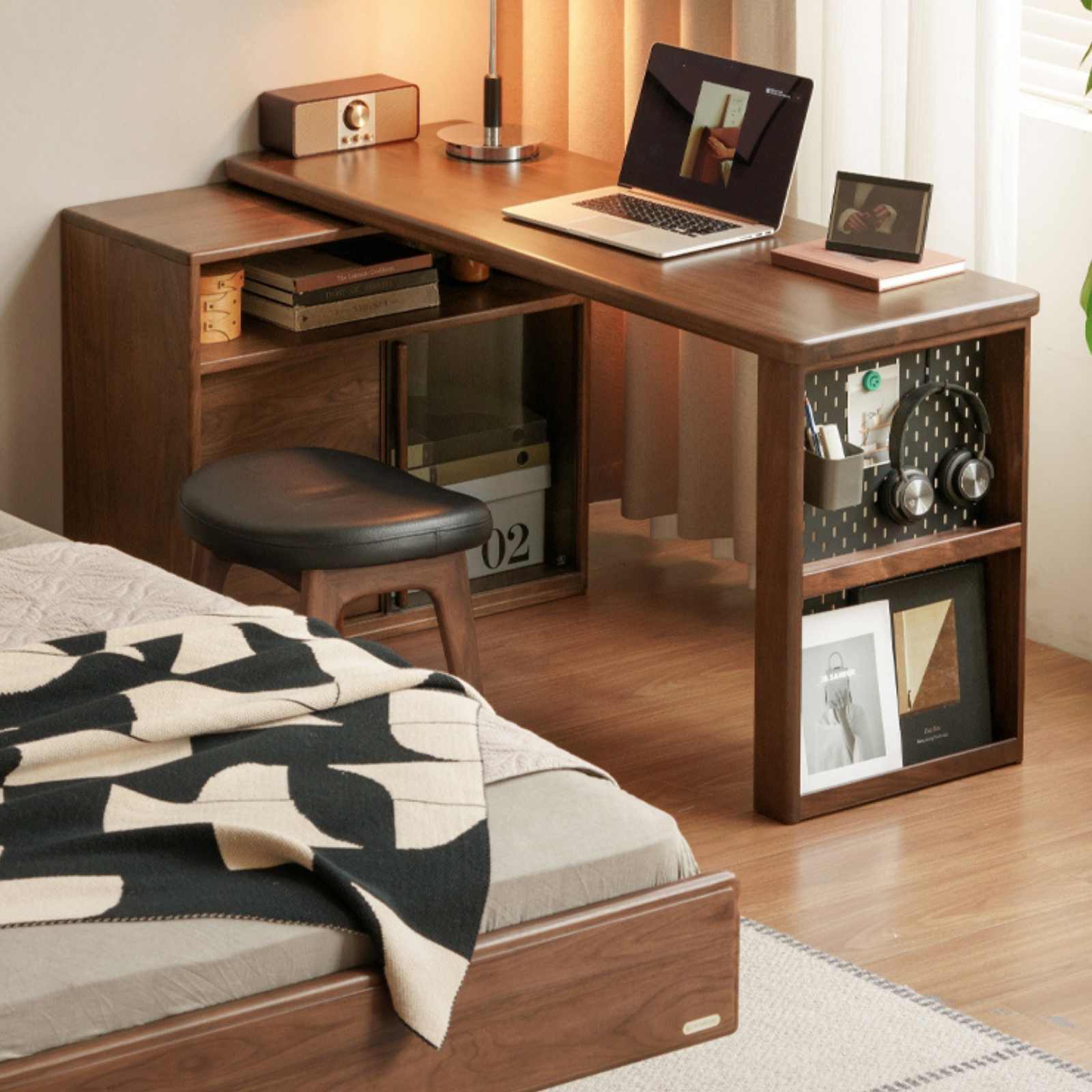 Black Walnut Solid Wood Italian Light Luxury Corner Office Desk