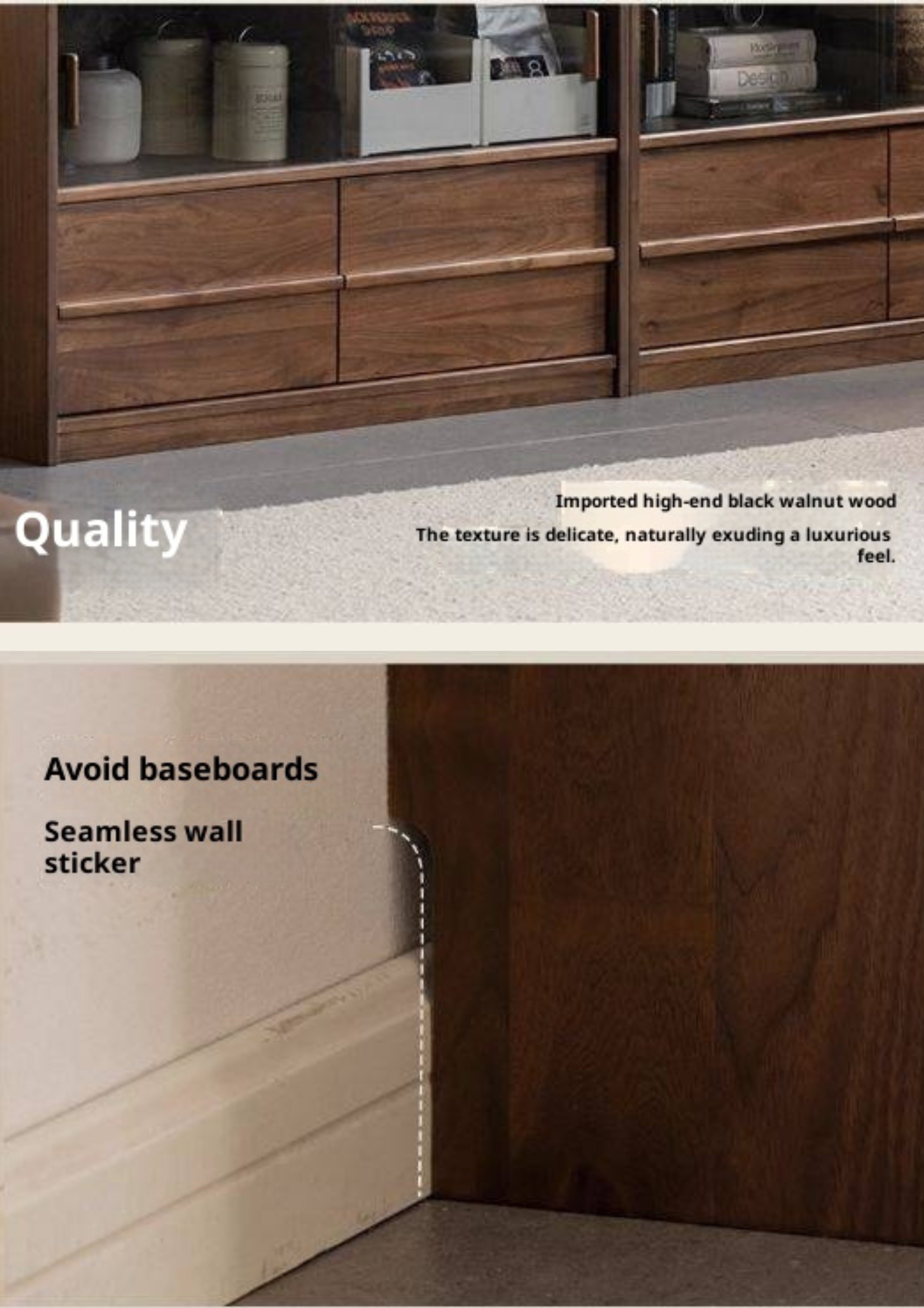 Black Walnut Solid Wood Italian Light Luxury TV Cabinet