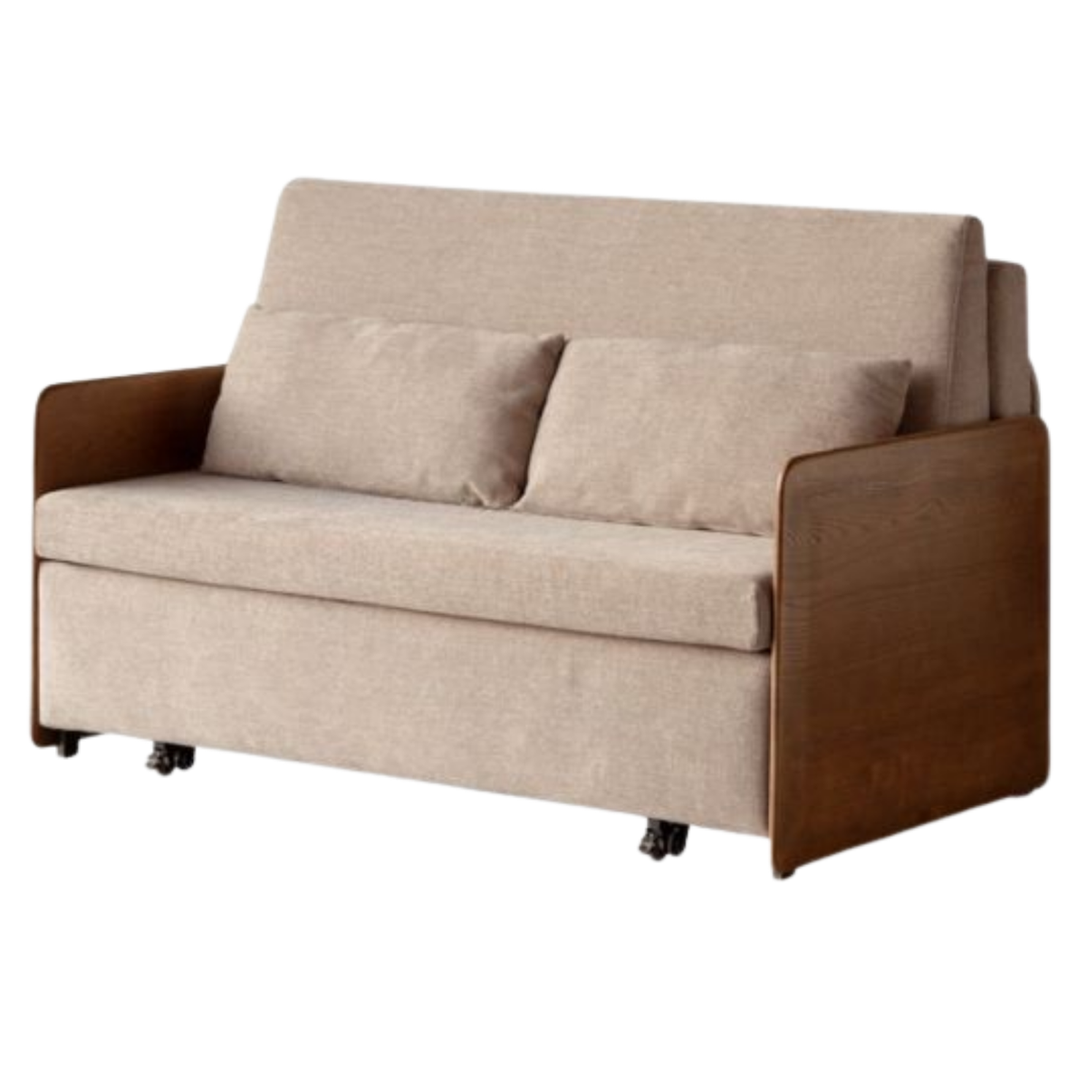 Ash Solid Wood Convertible Sofa Bed with Wood Frame and Adjustable Backrest on Wheels