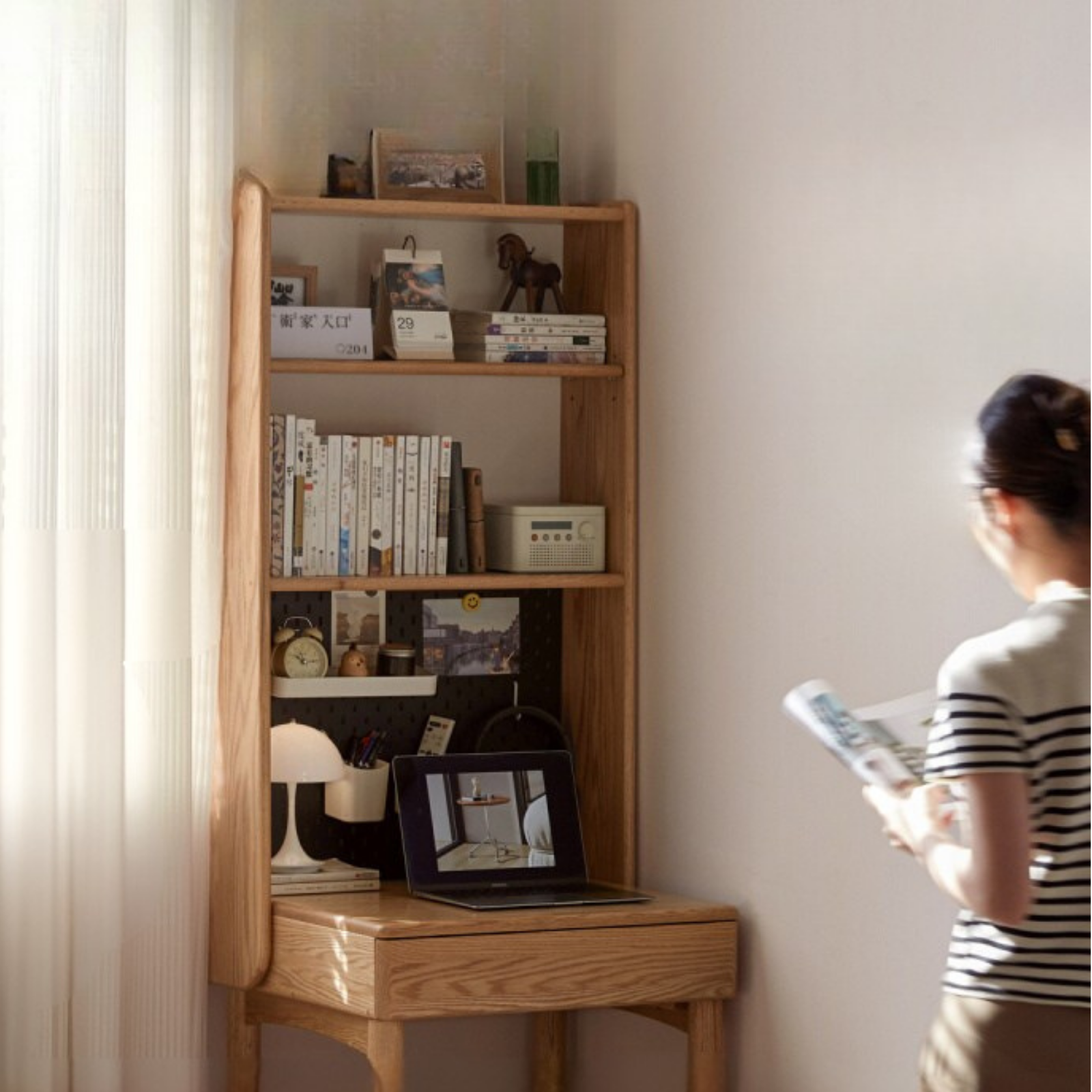 Oak Solid Wood Desk Bookshelf