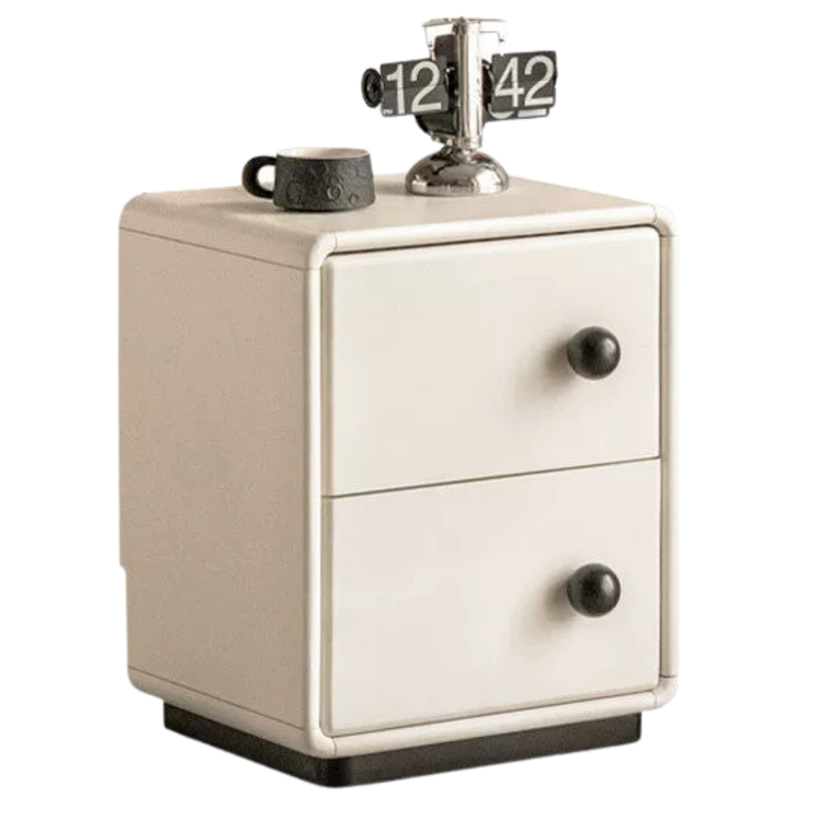 Solid RubberWood Slim Cream White Nightstand with Rounded Corners and Two Drawers