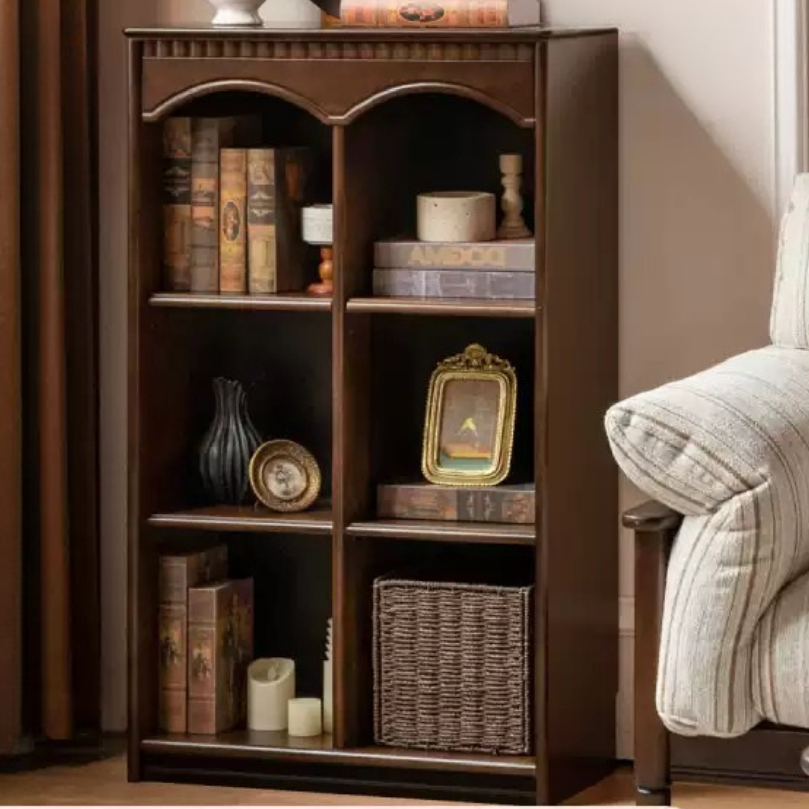 Poplar Solid Wood French Retro Side Cabinet