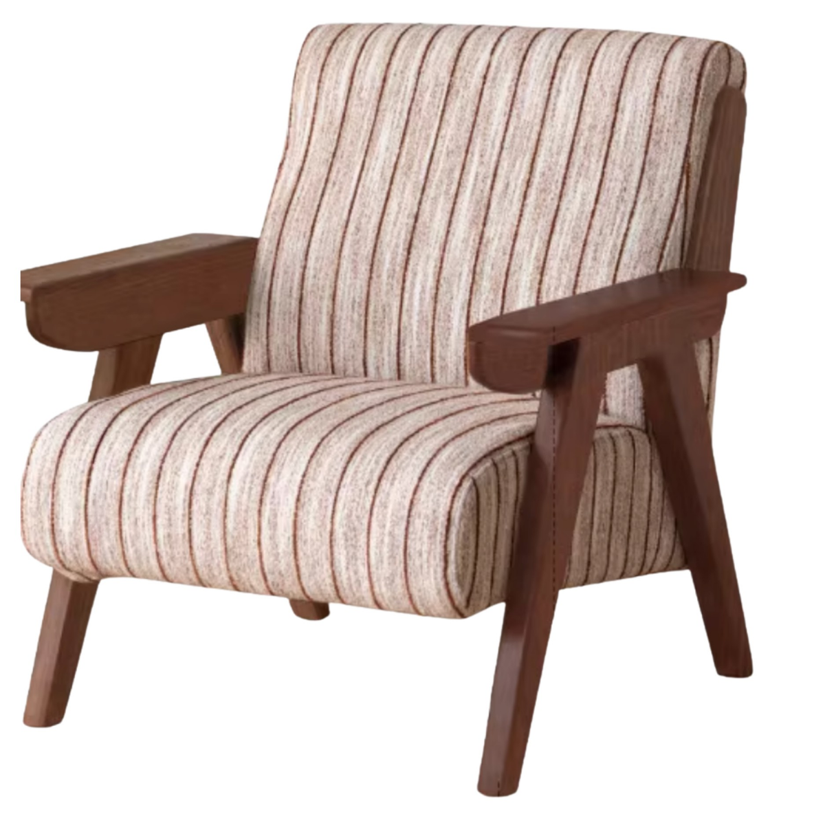 Oak Solid Wood Mid-Century Accent Chair with Houndstooth Upholstery