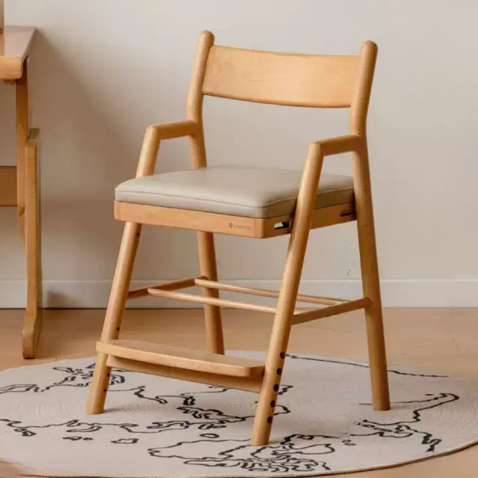 Oak, Beech Solid Wood Kids Chair Height-Adjustable