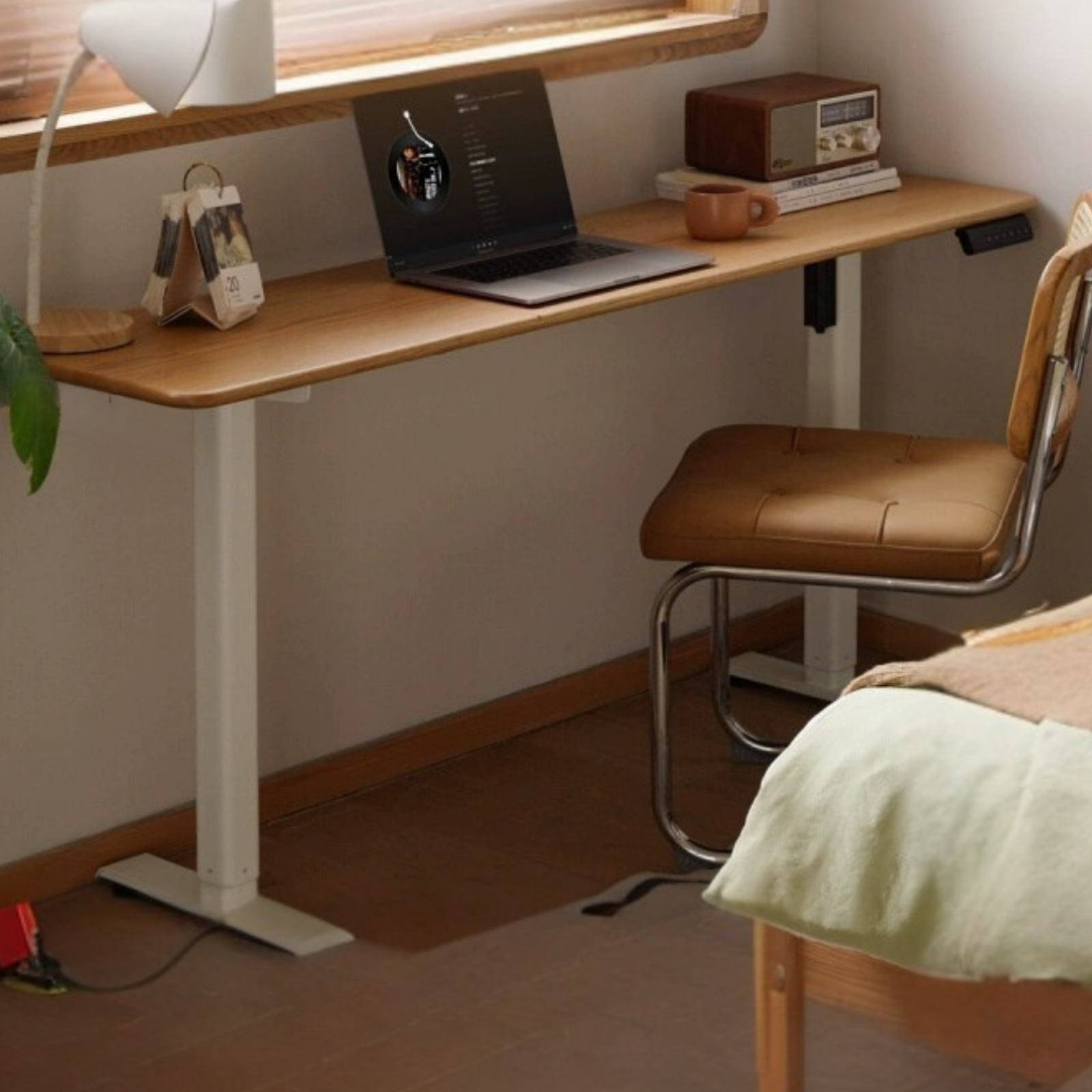 Oak Solid Wood Electric Lift Narrow Long Desk