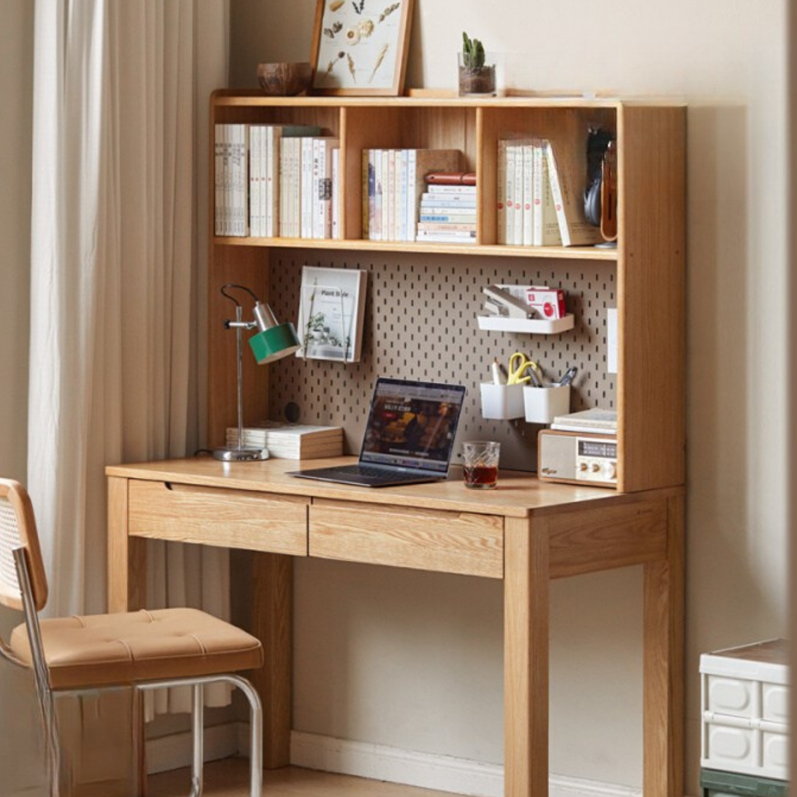 Oak Solid Wood Desk Bookshelf Integrated Simple Writing Desk