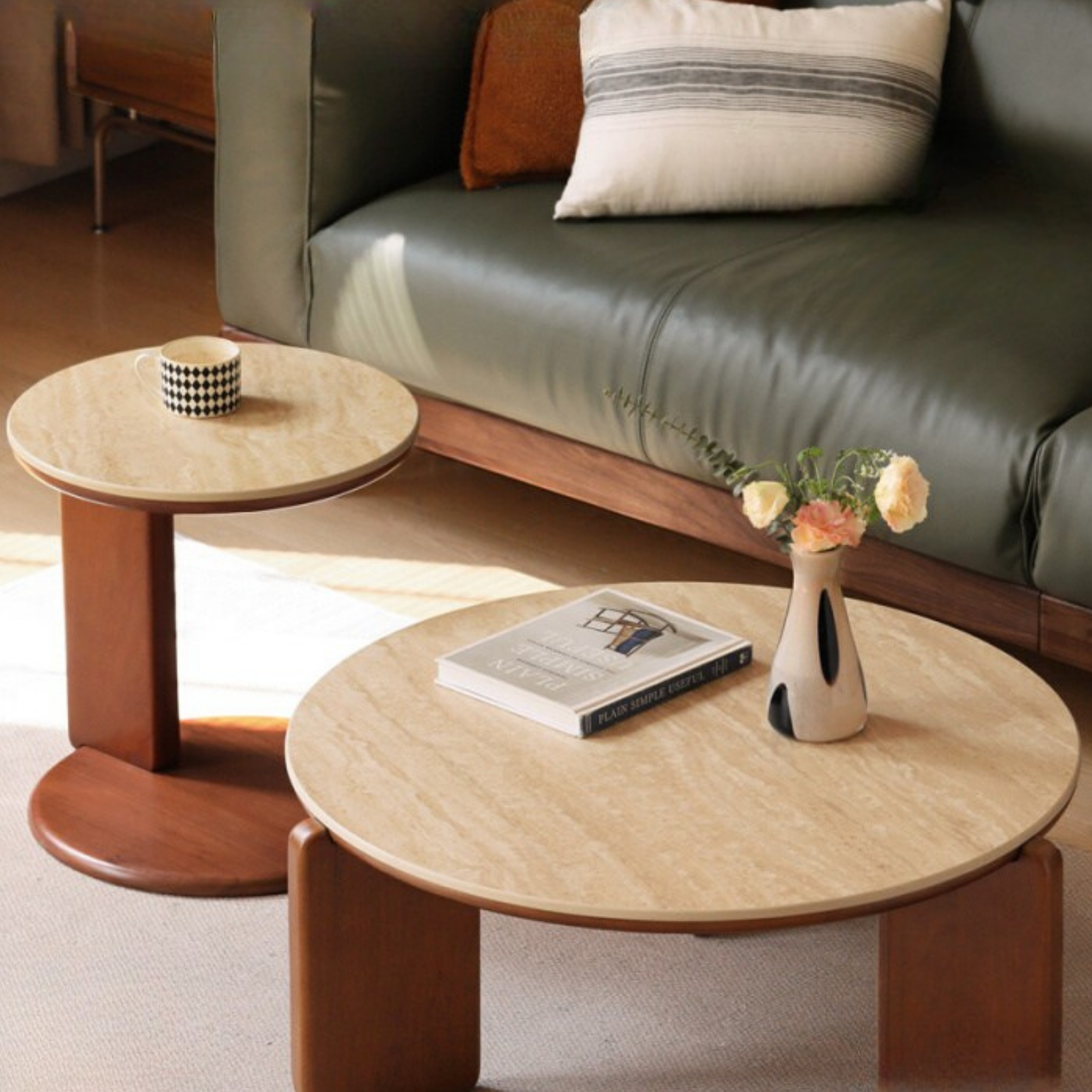 Poplar Solid Wood Rock Plate travertine style Coffee Table