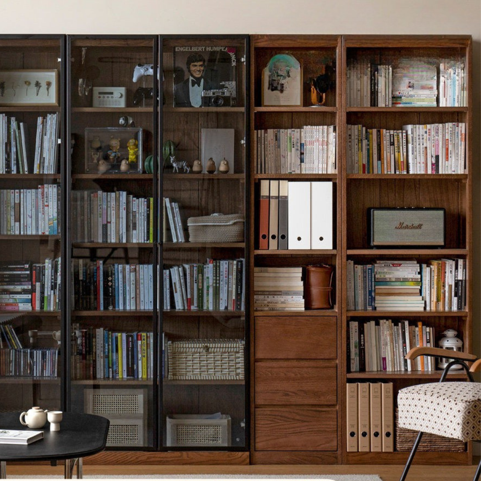 Solid Rubberwood, Oak Solid Wood Bookcase Modern With Glass Door