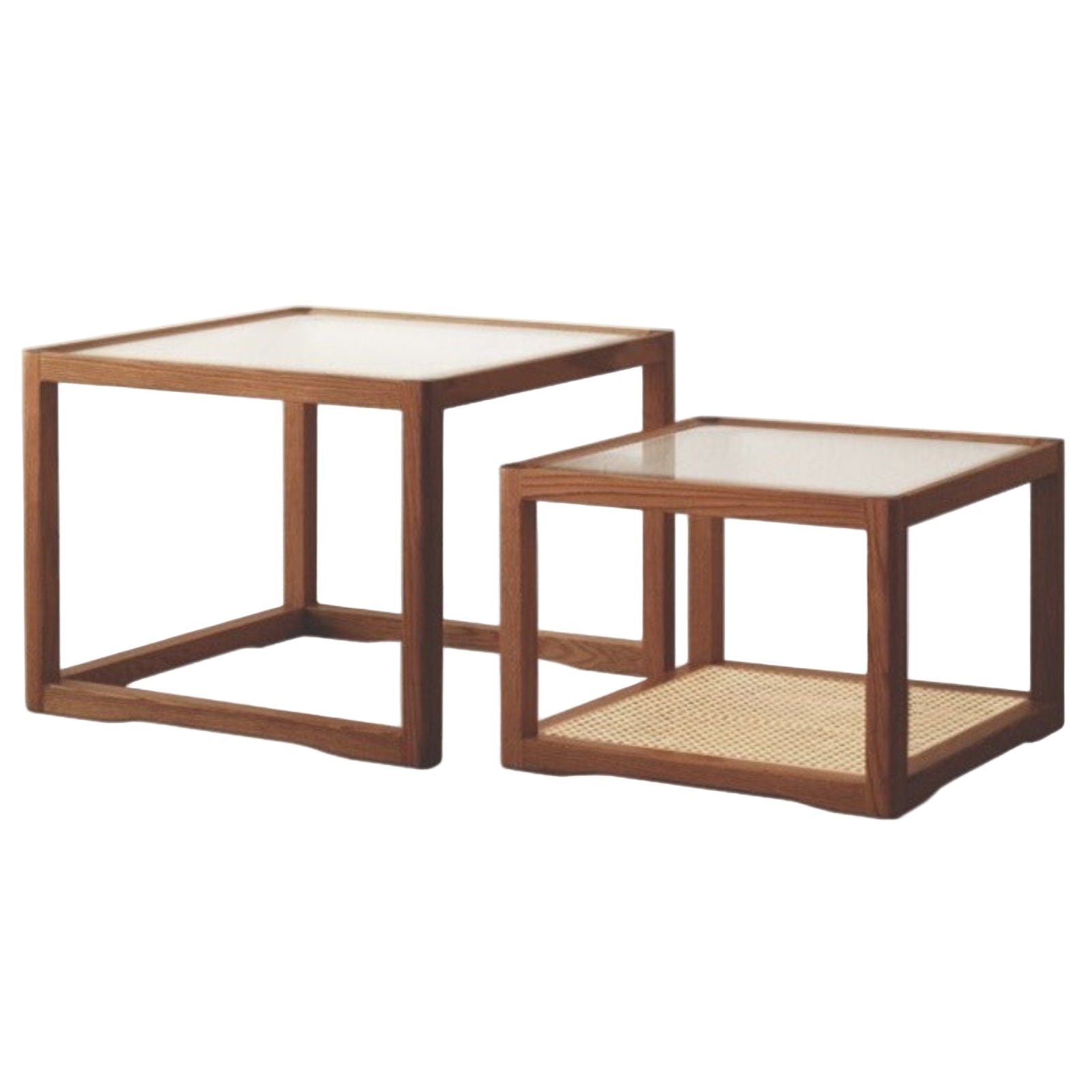 Oak, Beech Solid Wood, Glass Rattan Coffee Table