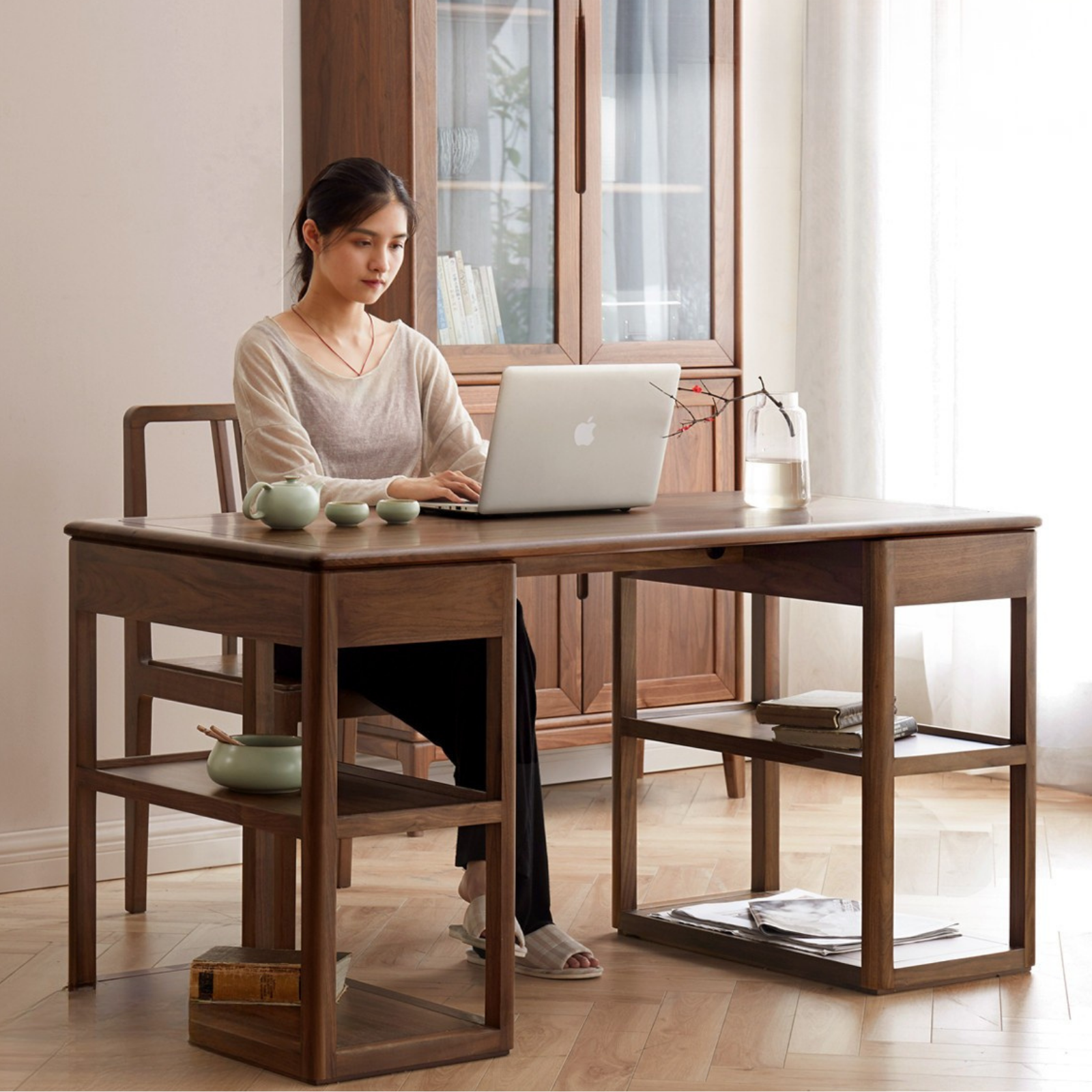 Black Walnut Solid Wood Modern Study Desk