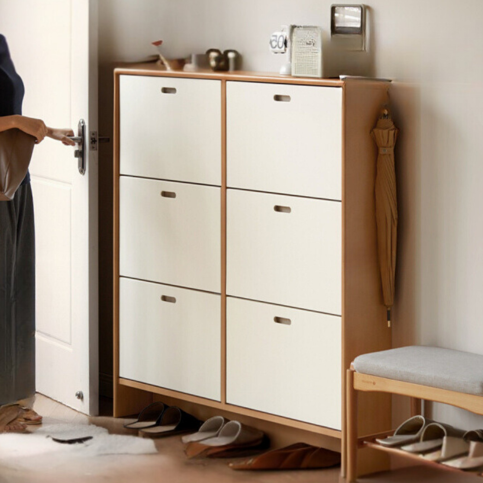 Poplar Solid Wood Ultra-Thin Shoe Cabinet
