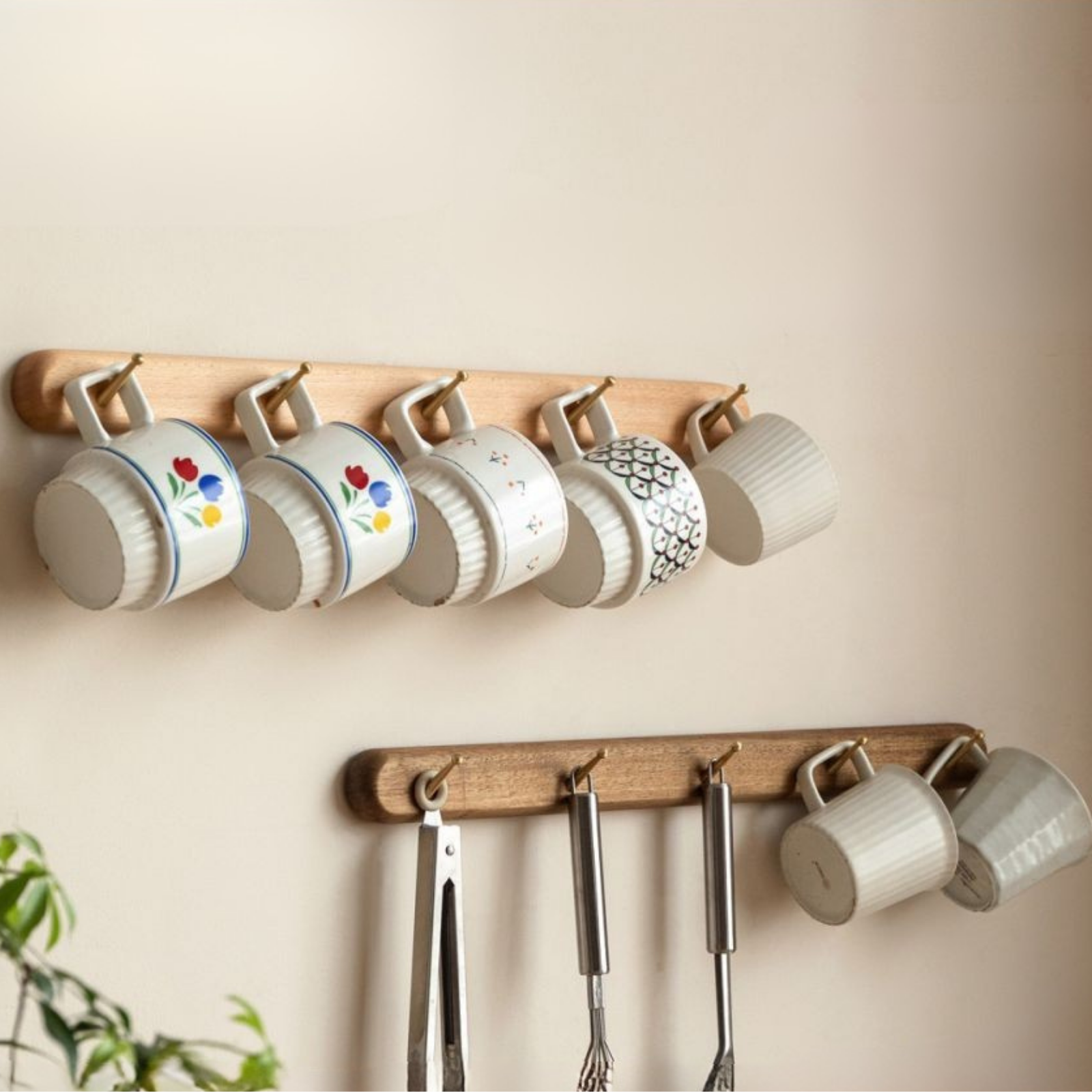 Beech, Acacia Solid Wood Hanging Clothes and Hat Rack