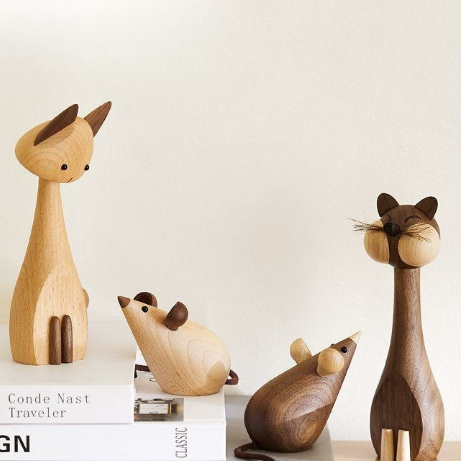 Beech Solid Wood Nordic Desktop Decoration Cat and Mouse