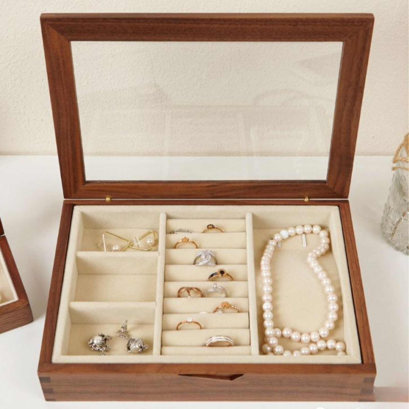 Black Walnut Solid Wood Storage Jewelry Box Transparent Display