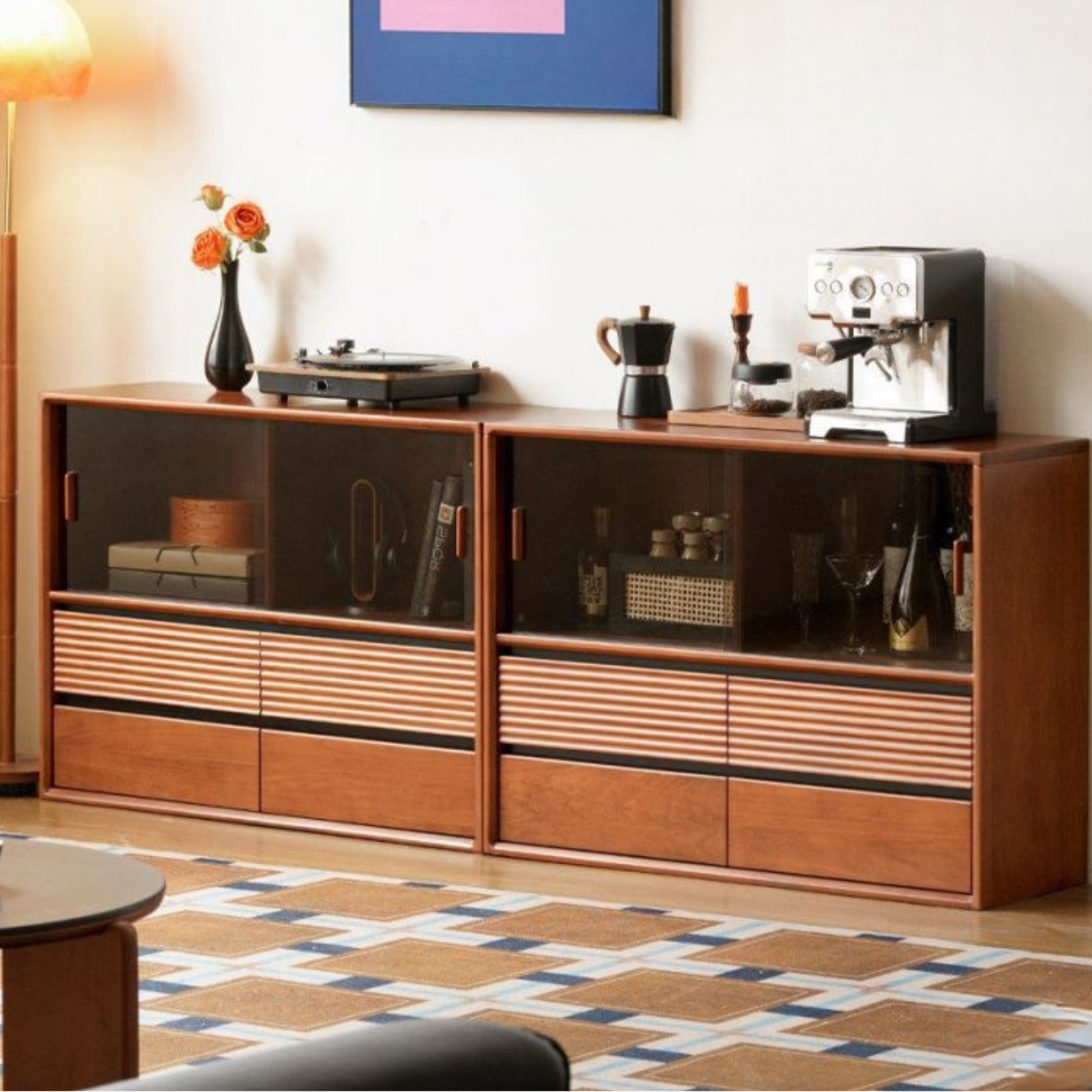 Poplar Solid Wood Vintage Style Study Storage Cabinet