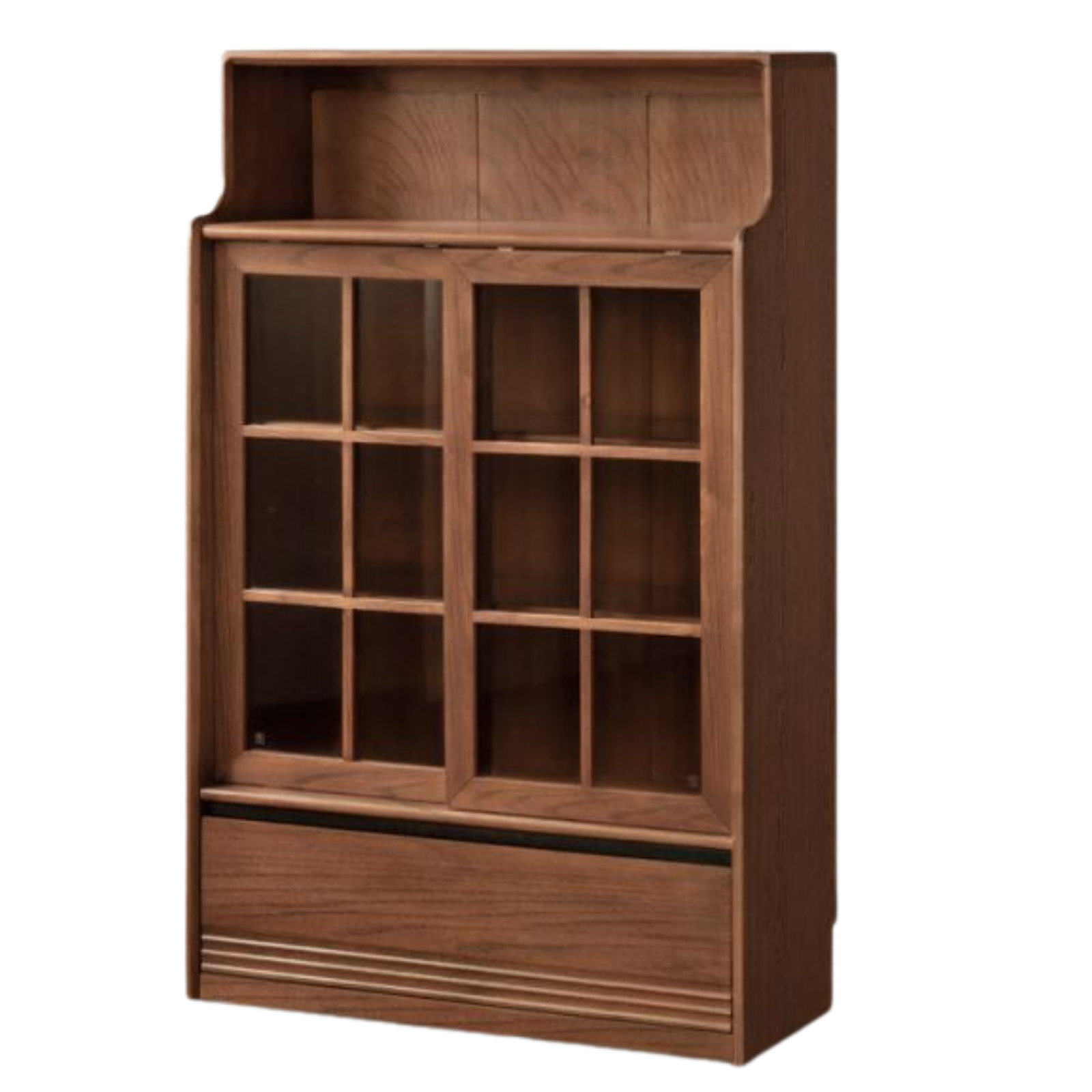 Black Walnut, Oak Solid Wood Bookcase with Storage Cabinet and Built-In Light