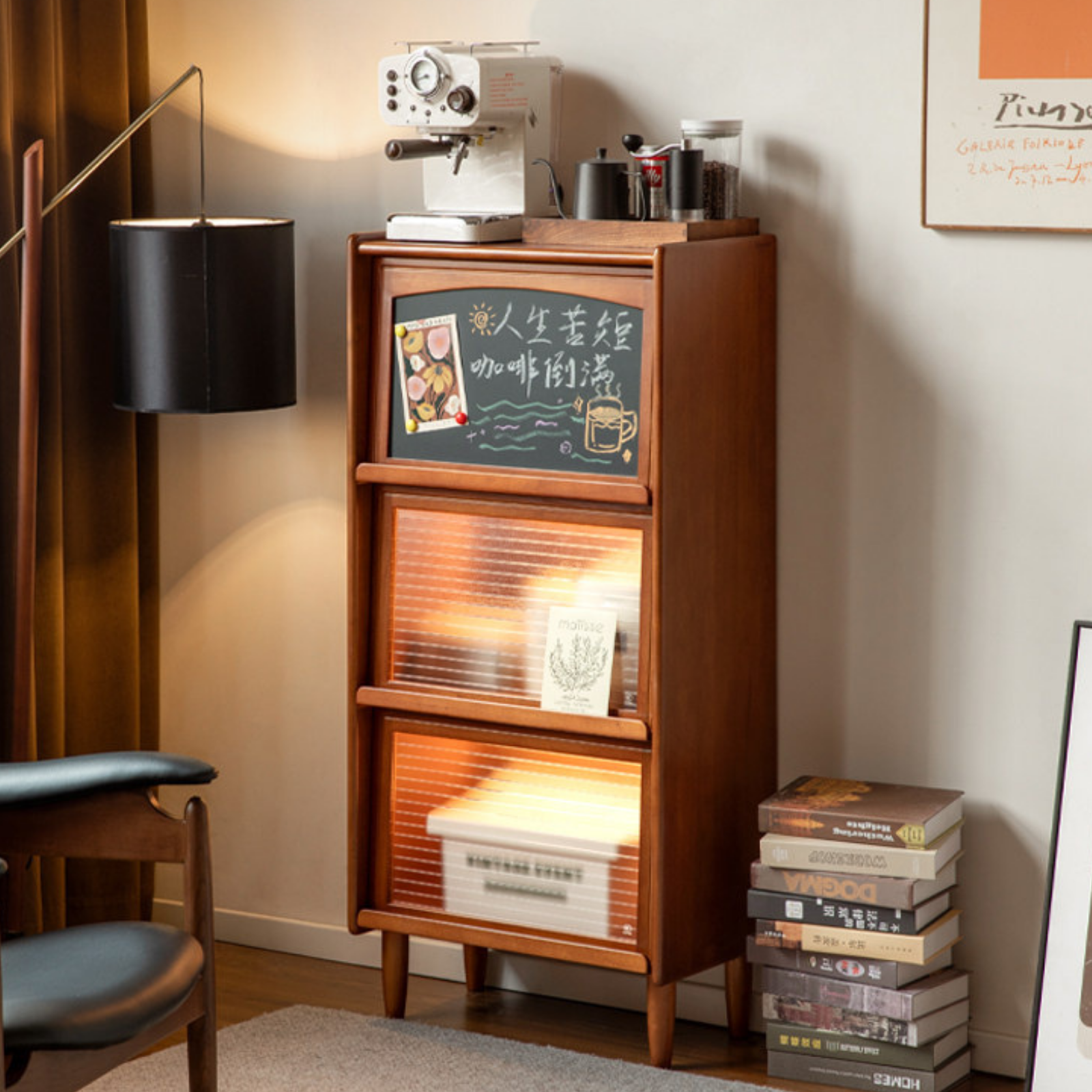 Poplar Solid Wood Vintage Style Flip Door Bookcase