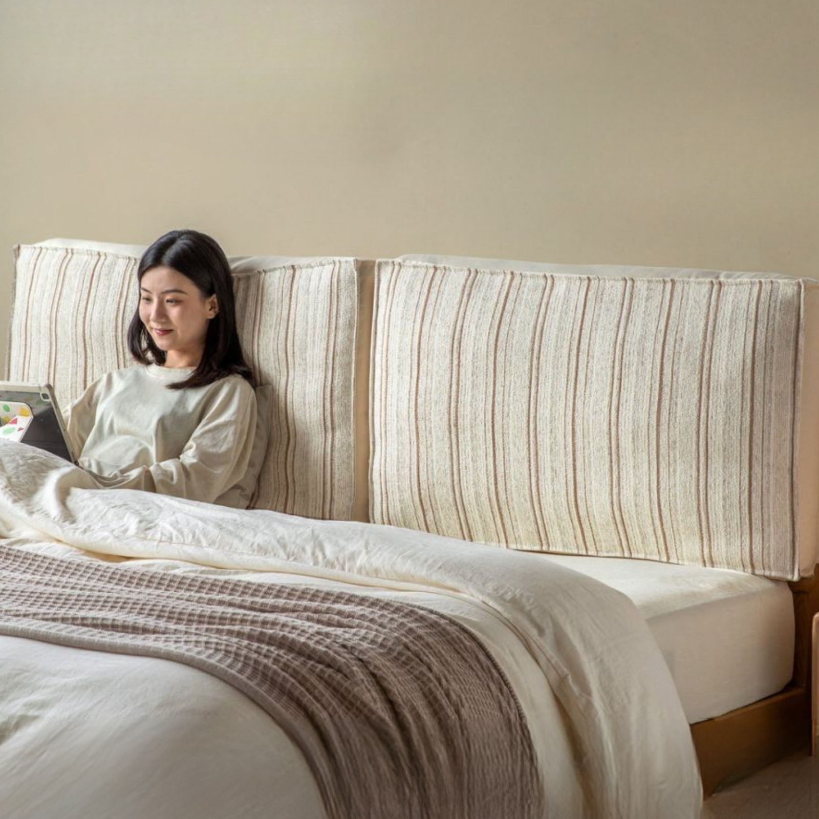 Fabric Bed Headboard Pillow with Large Removable Backrest Cushion