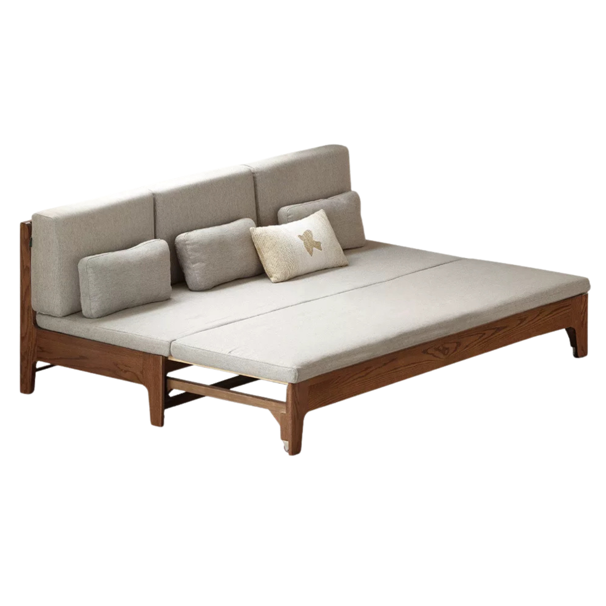 Oak Solid Wood Pull-Out Sofa Bed with Extended Sleeping Platform