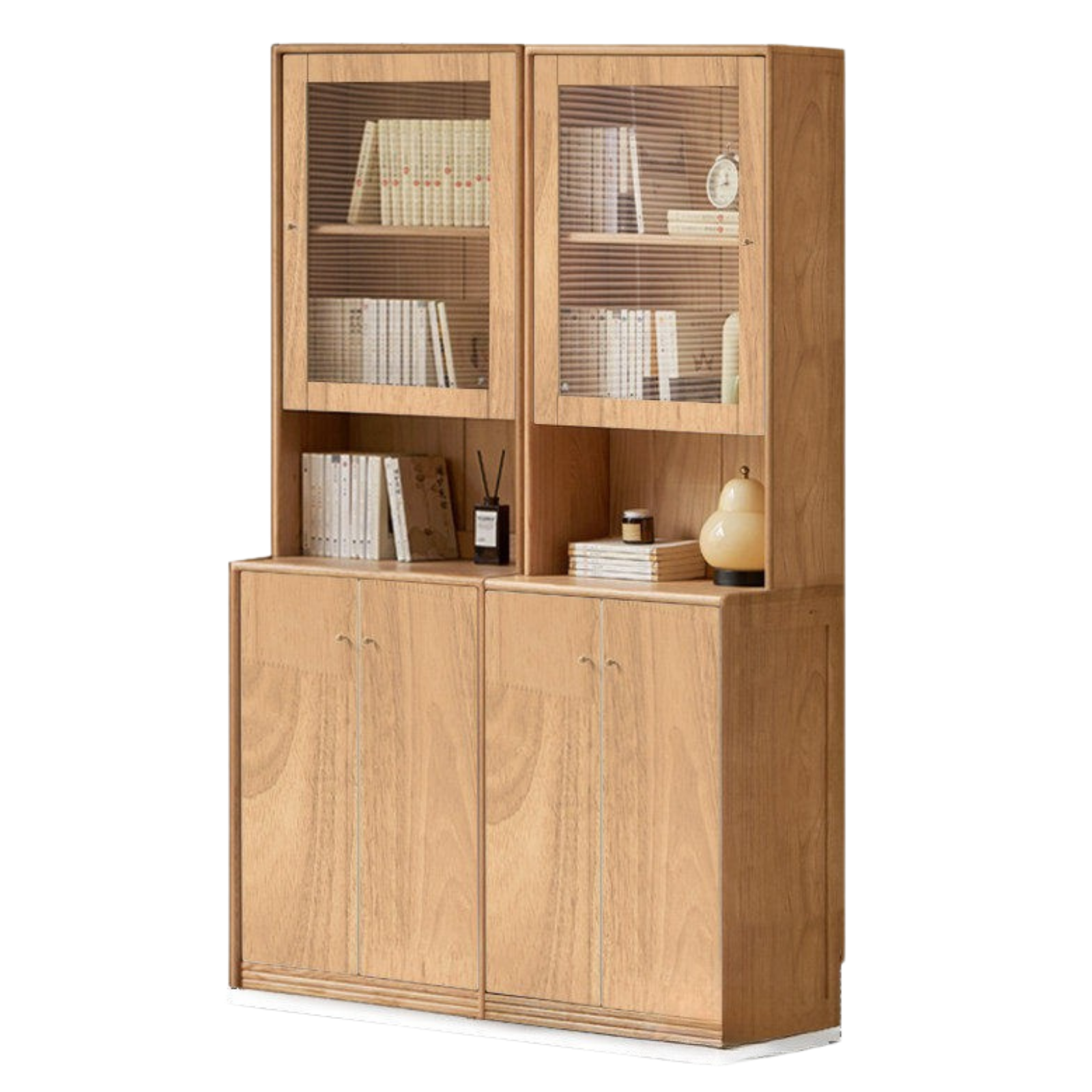 Oak Solid Wood, Solid Rubberwood Combination Bookcase