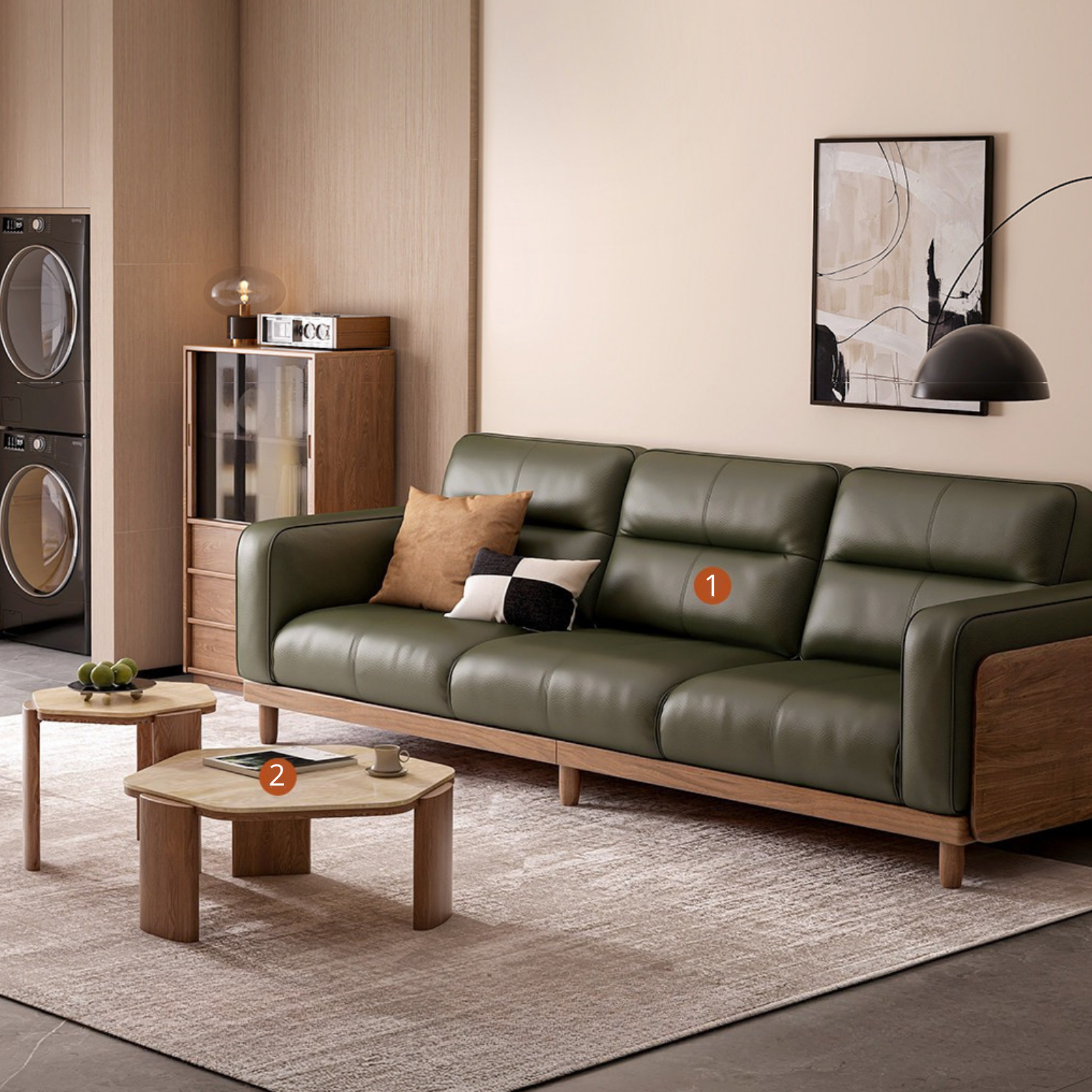 Ash Solid Wood Genuine Leather High Back Sofa