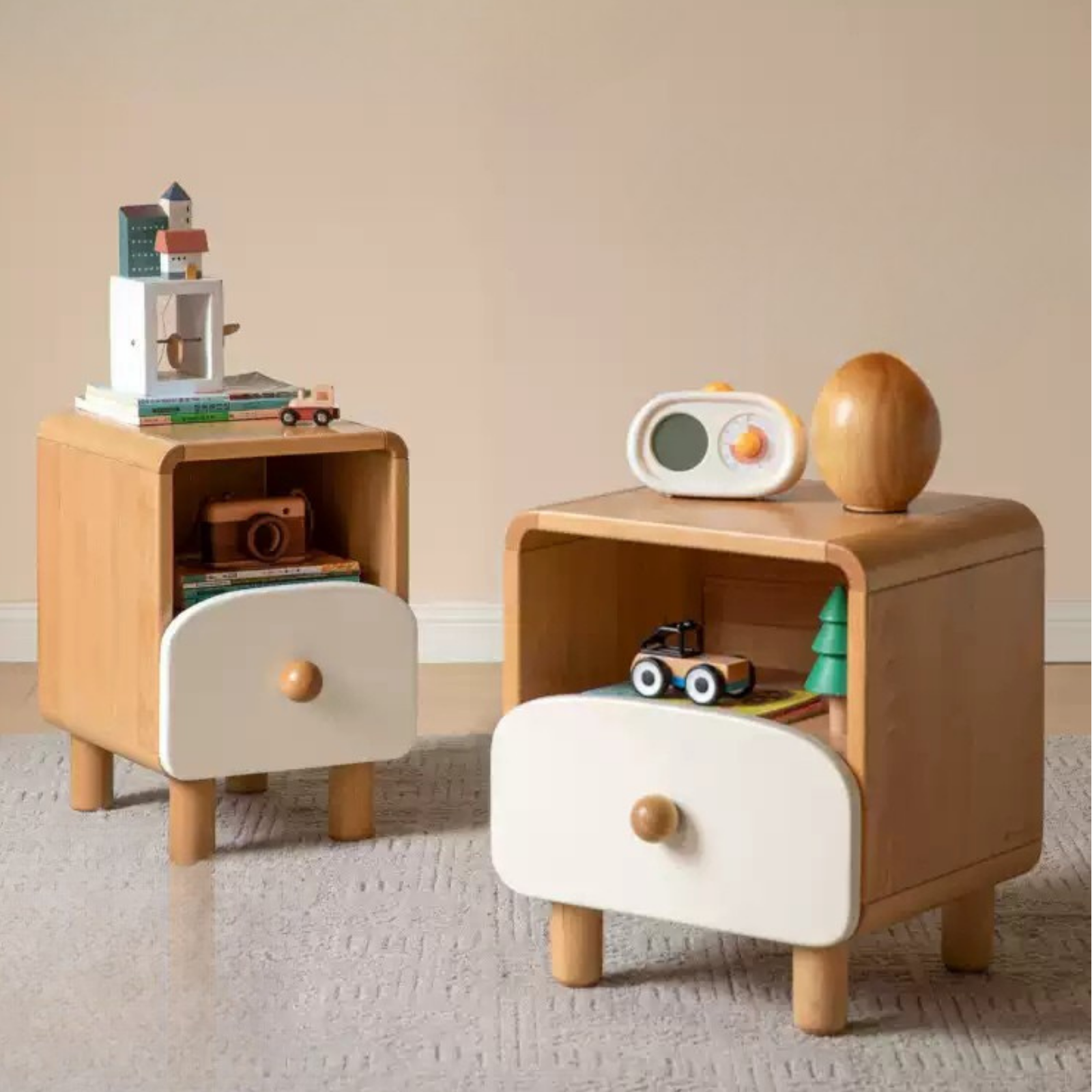 Beech Solid Wood, Solid RubberWood Kids Creative Nightstand