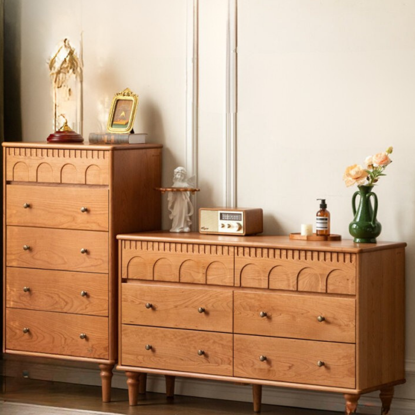 Cherry Solid Wood French Retro Bucket chest of drawers
